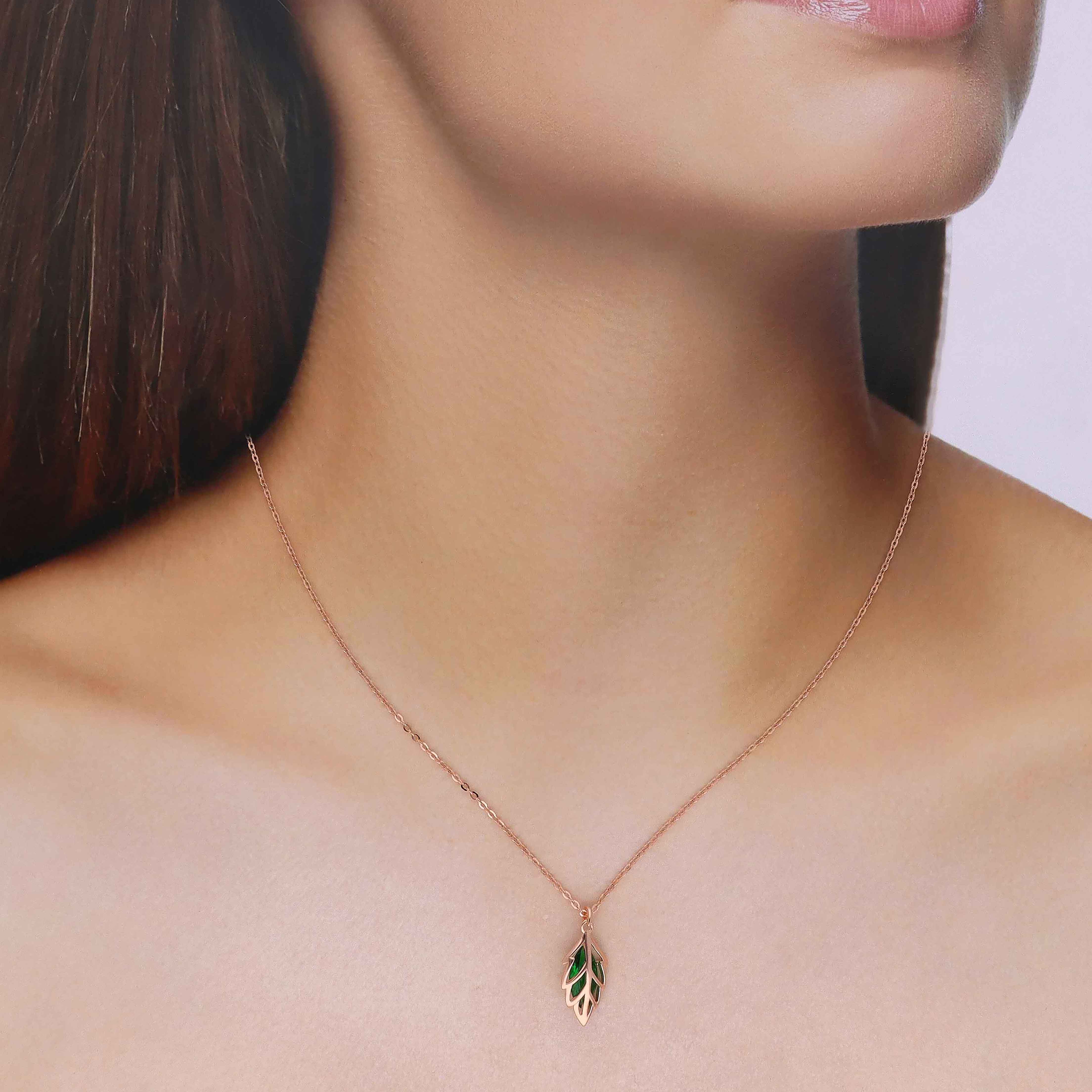 GREEN STYLISH LEAF SILVER CASUAL NECKLACE - Image 5