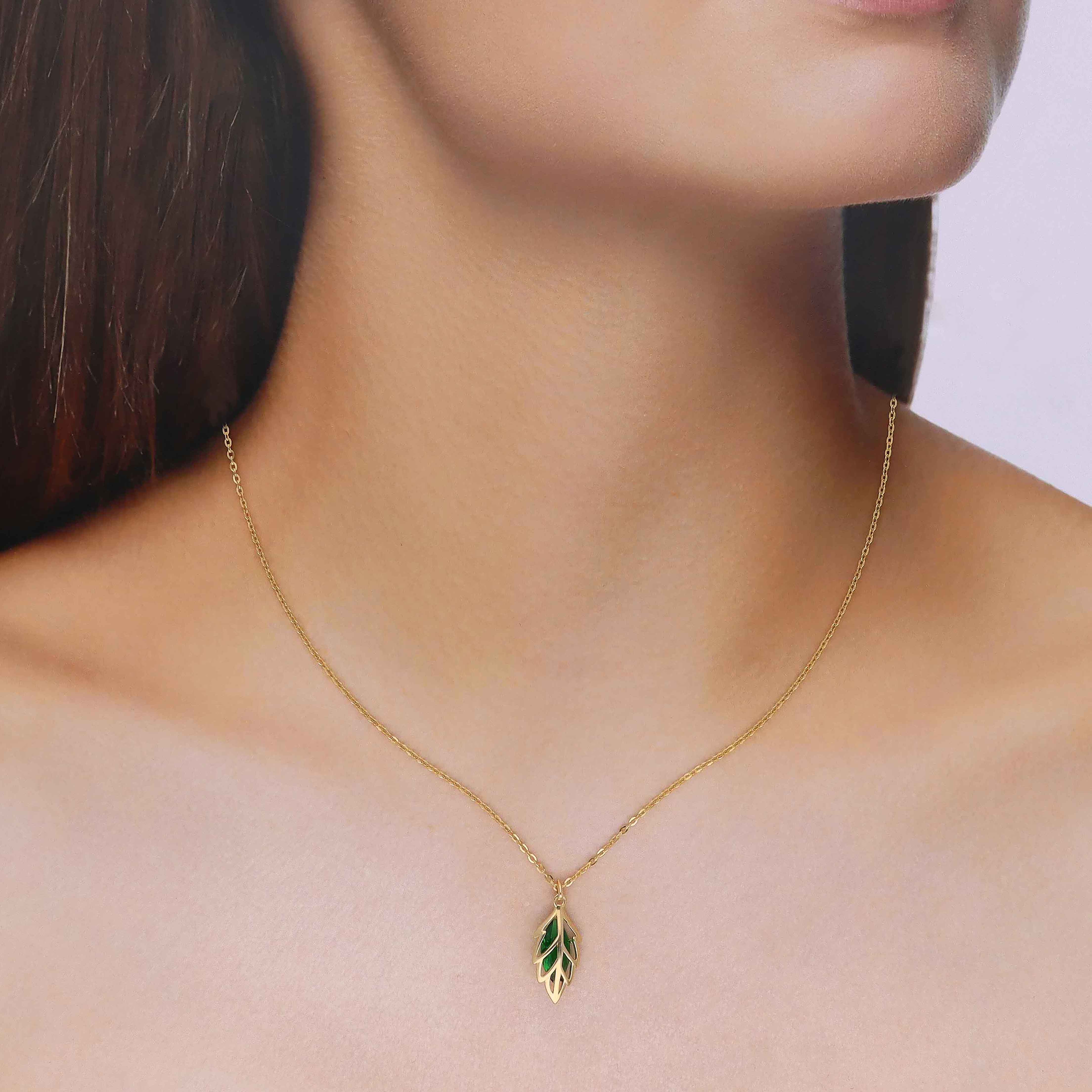 GREEN STYLISH LEAF SILVER CASUAL NECKLACE - Image 6