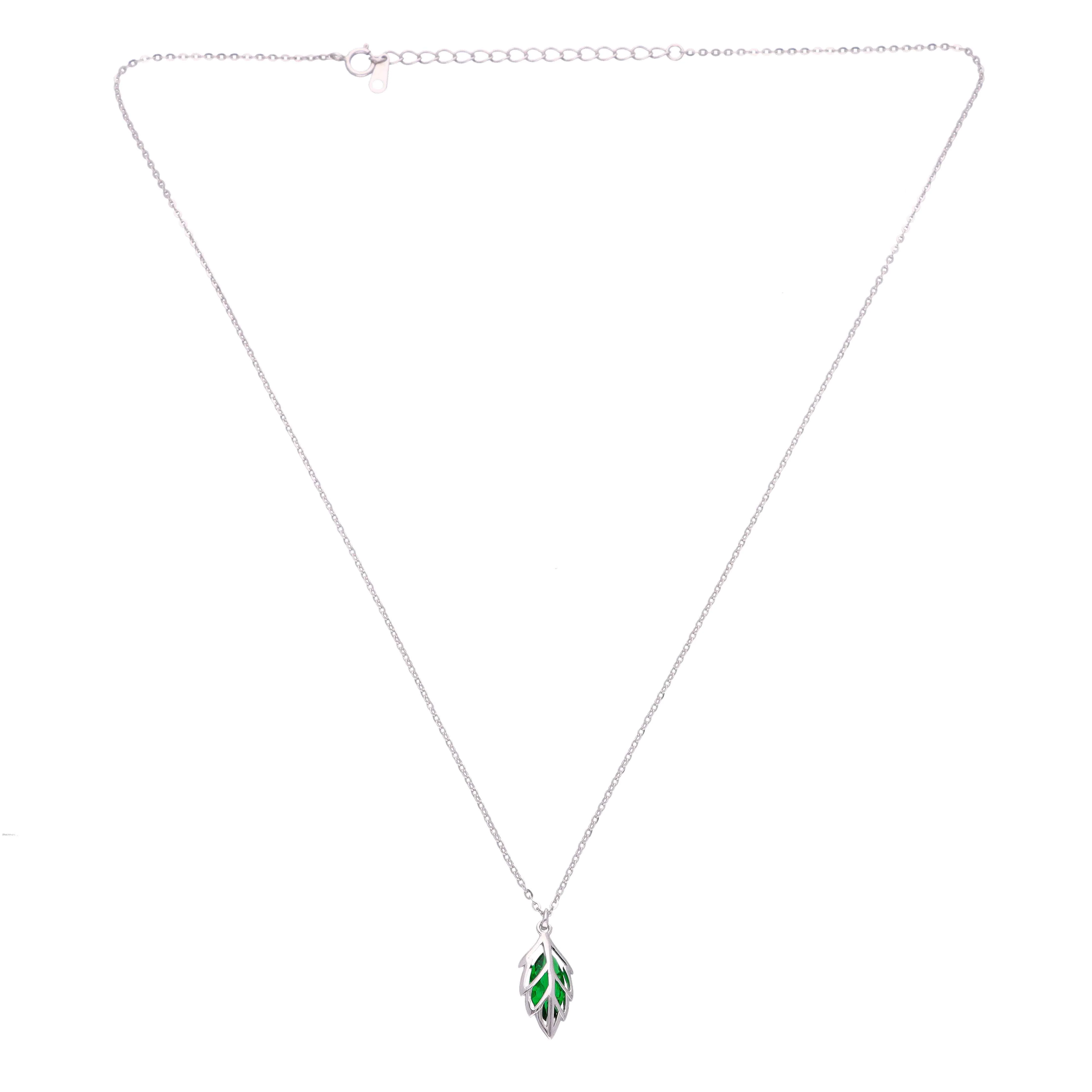 GREEN STYLISH LEAF SILVER CASUAL NECKLACE - Image 7