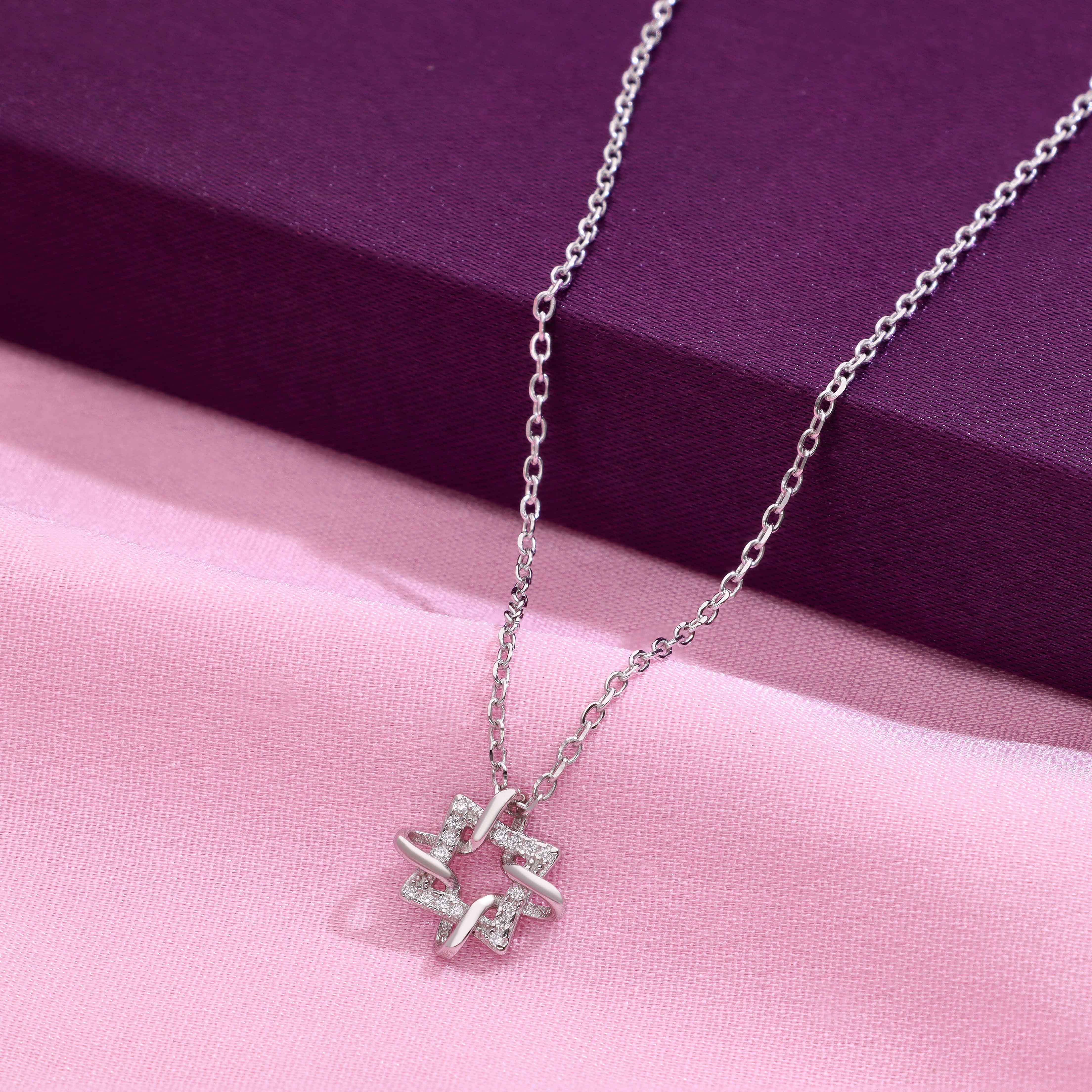 Sterling Silver Elegant Square Necklace - Image 9