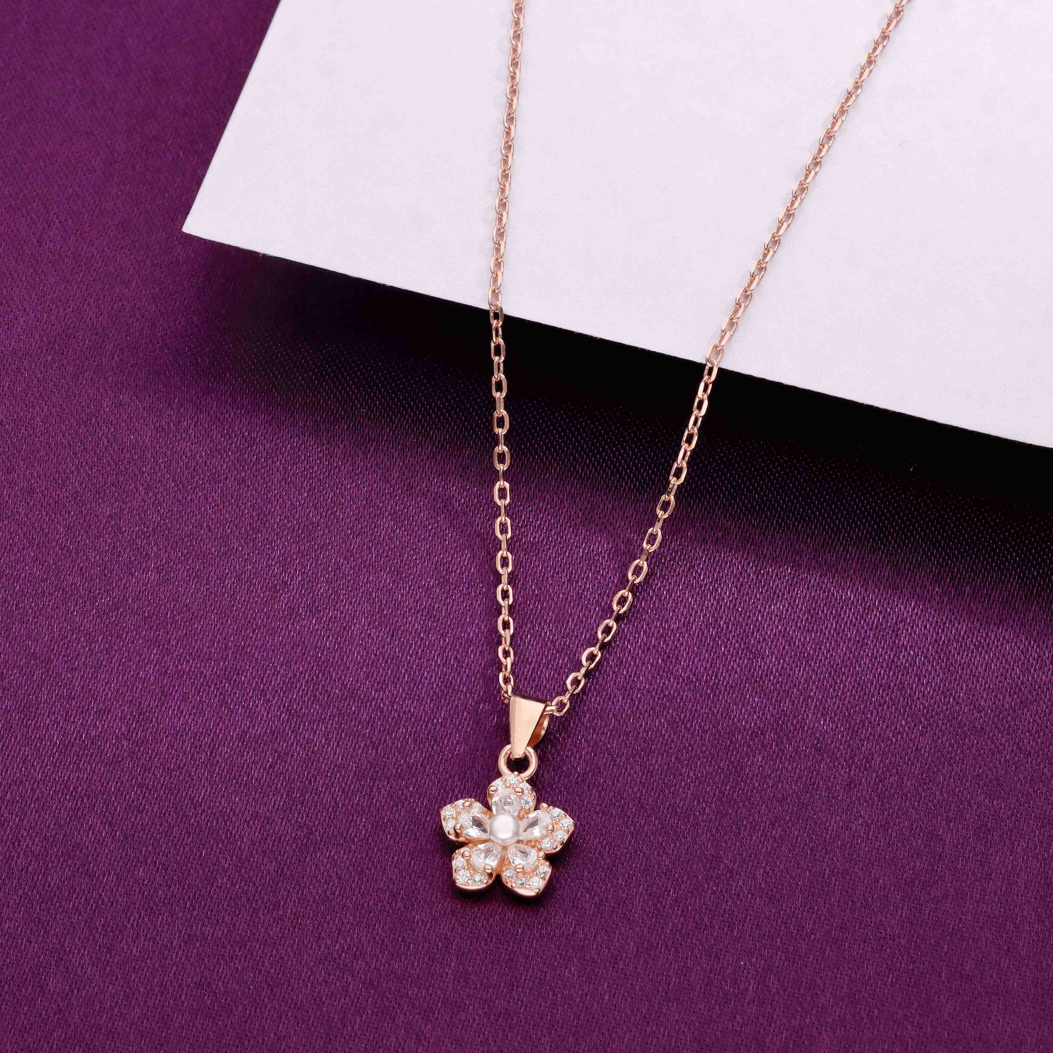 Sterling Silver Zircon Floral Necklace - Image 2
