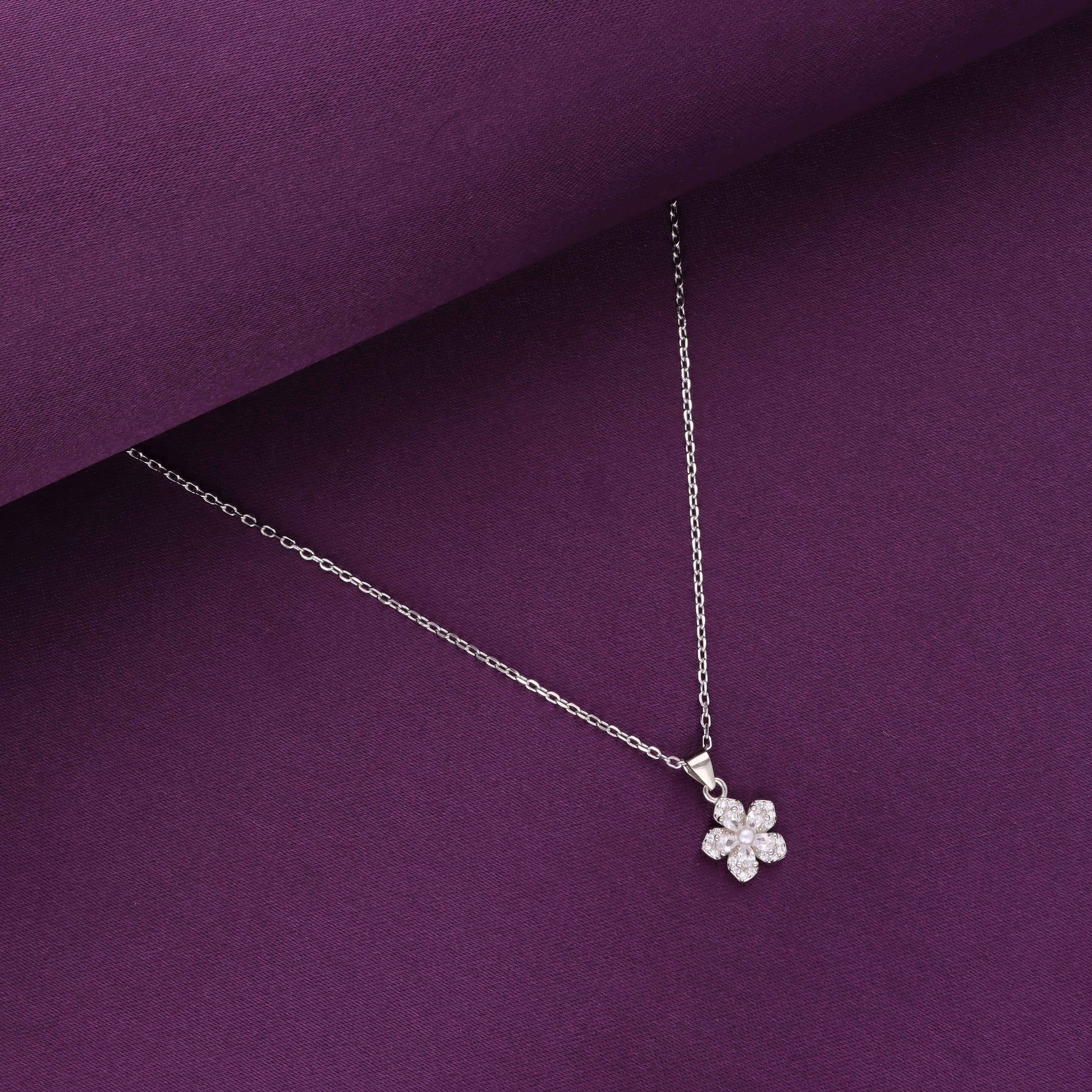 Sterling Silver Zircon Floral Necklace - Image 3
