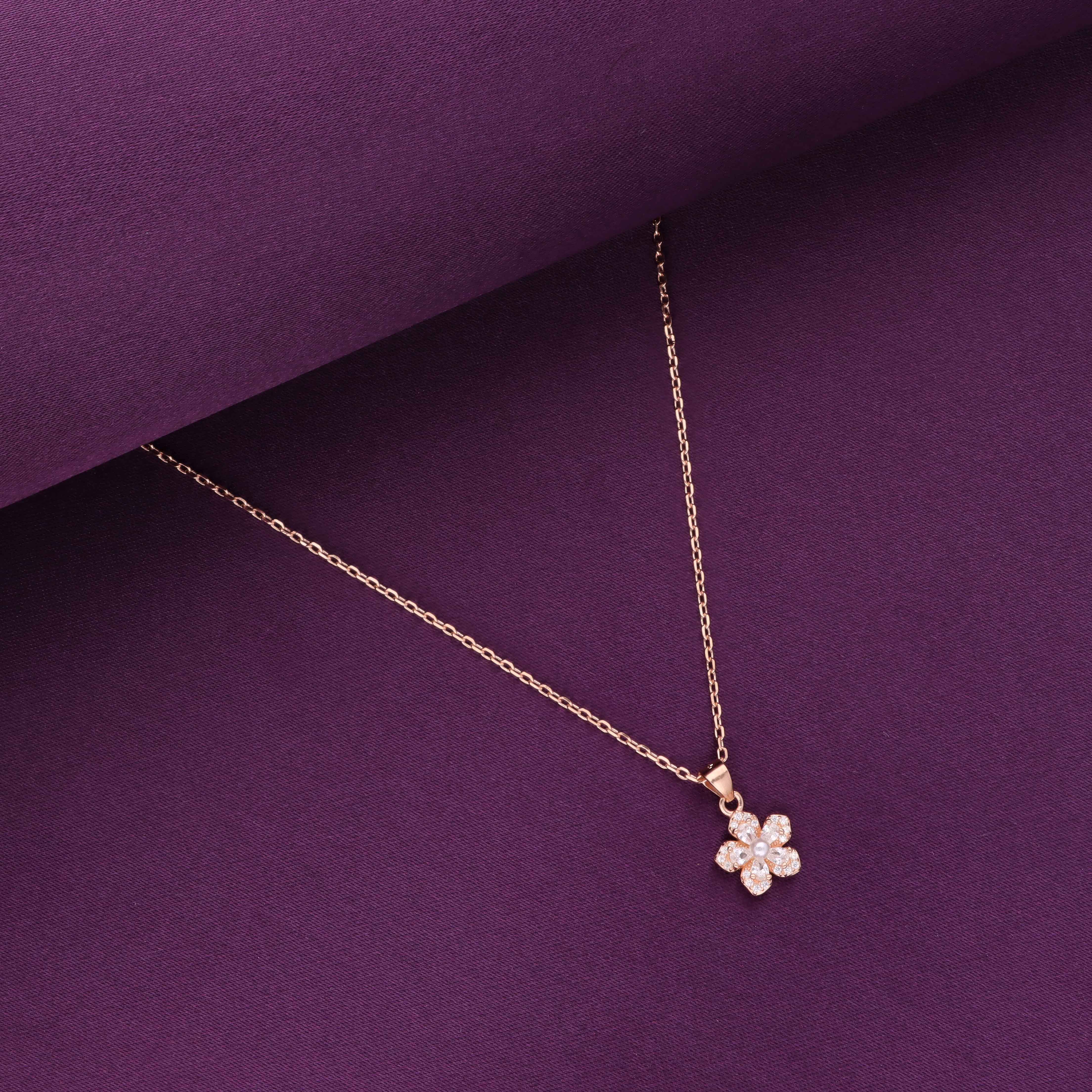 Sterling Silver Zircon Floral Necklace - Image 4