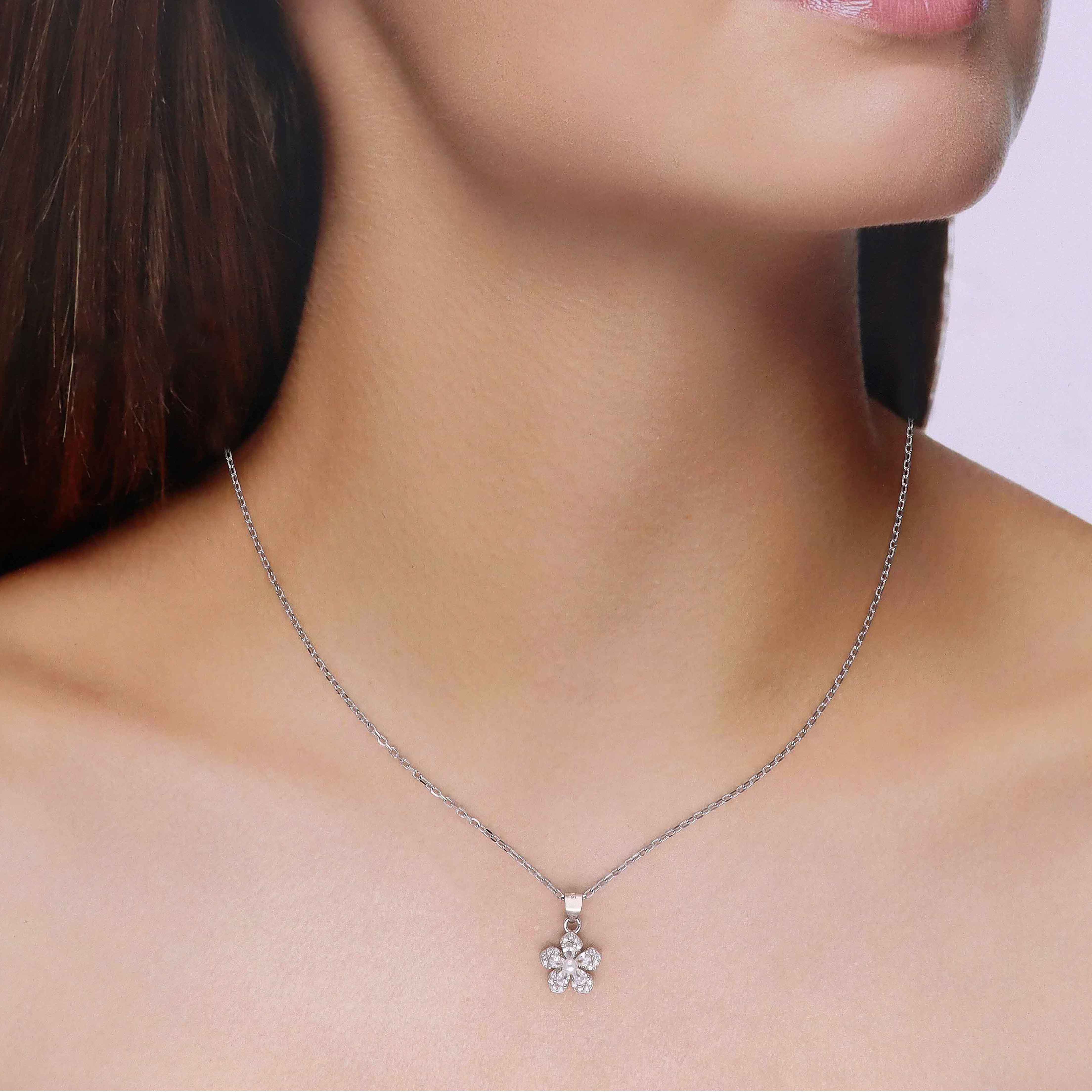 Sterling Silver Zircon Floral Necklace - Image 5