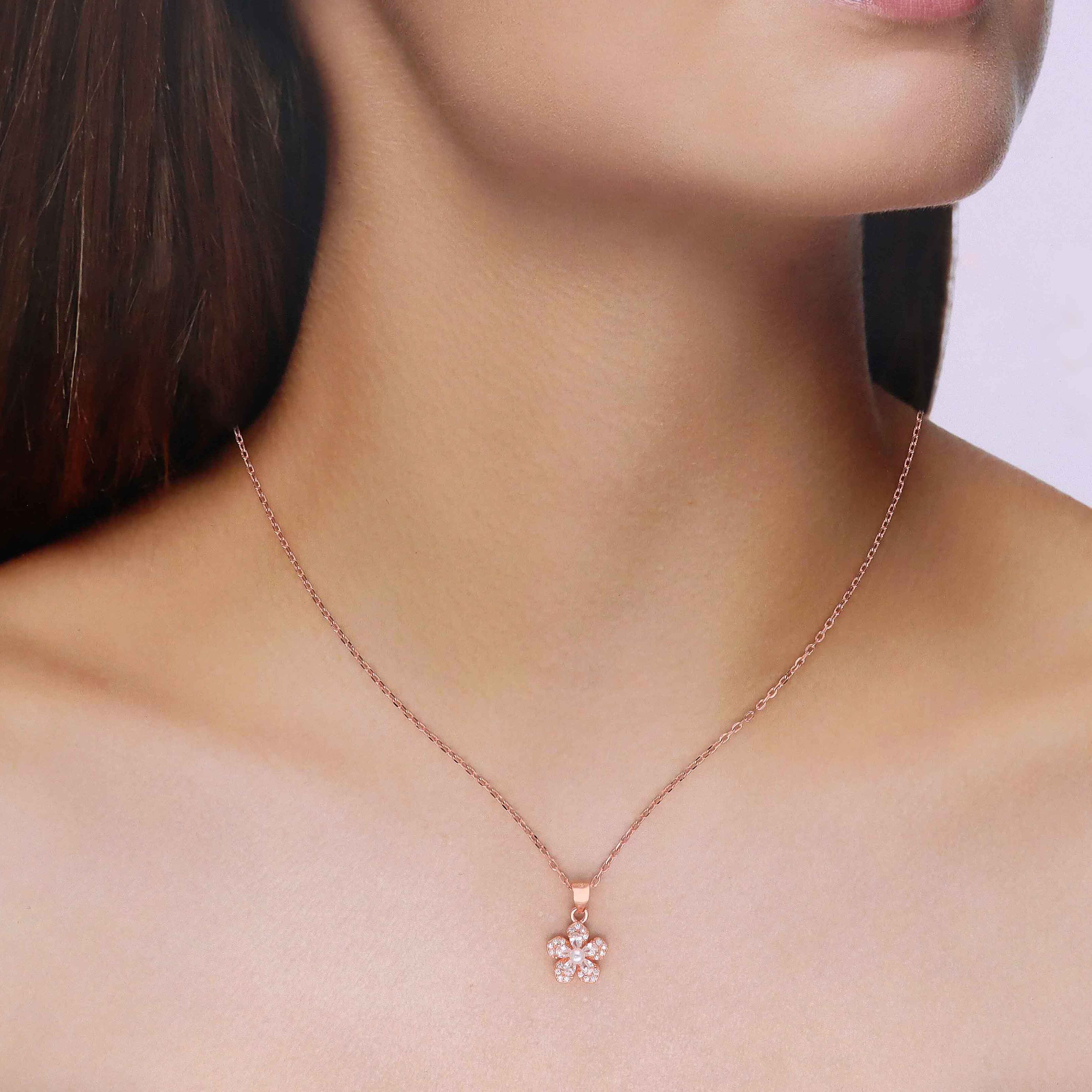 Sterling Silver Zircon Floral Necklace - Image 6