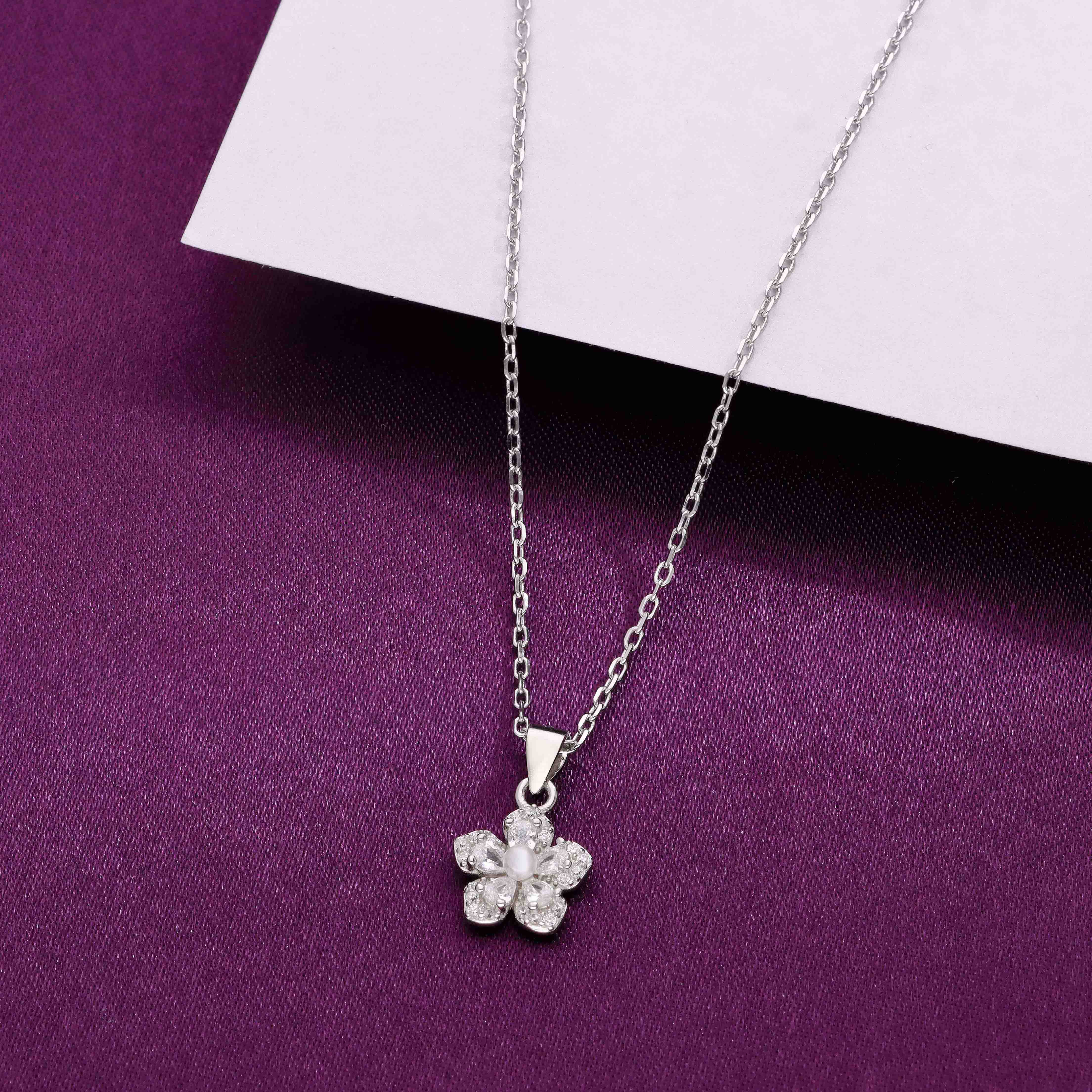 Sterling Silver Zircon Floral Necklace - Image 9