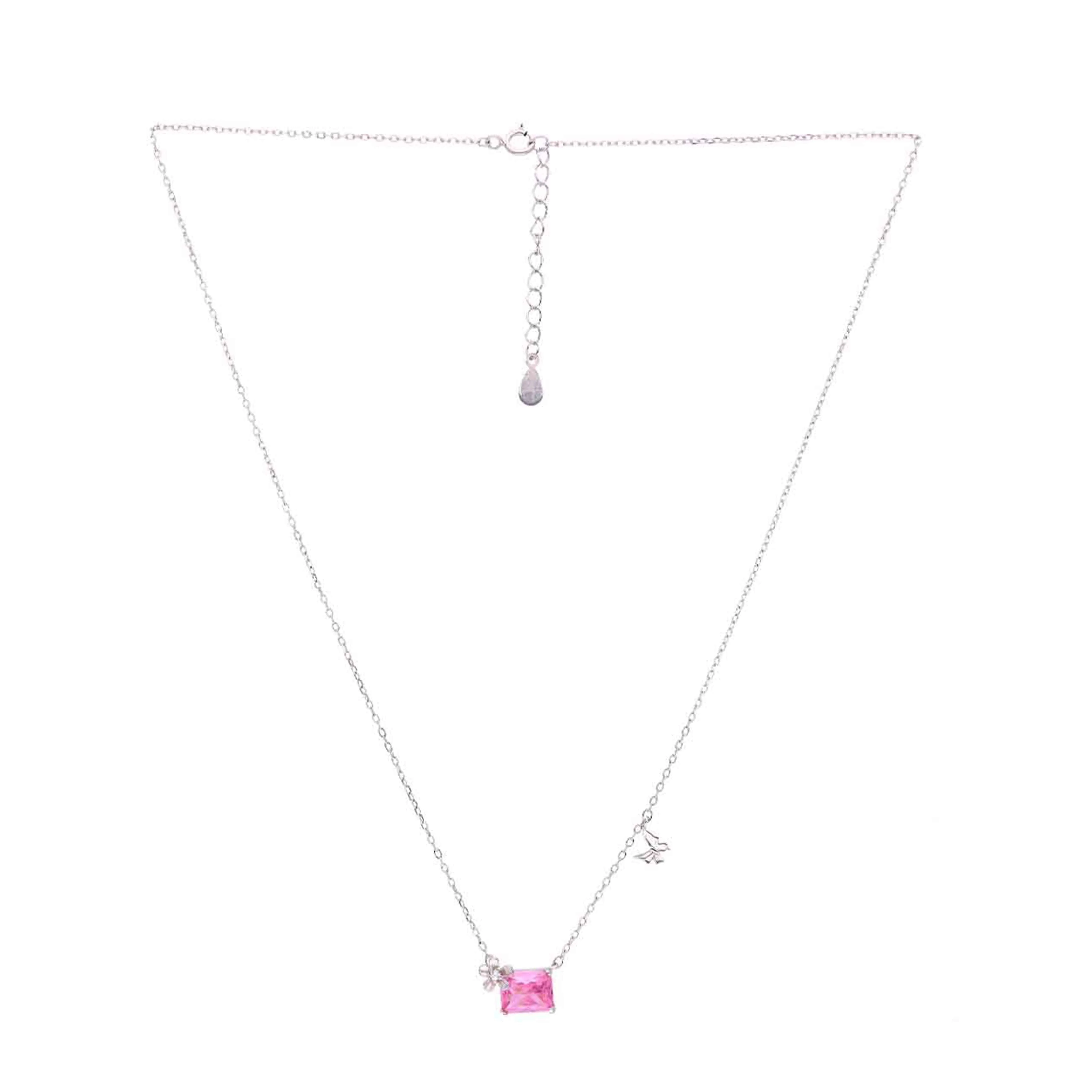 Sterling Silver Pink Emerald Cut Floral Necklace - Image 6