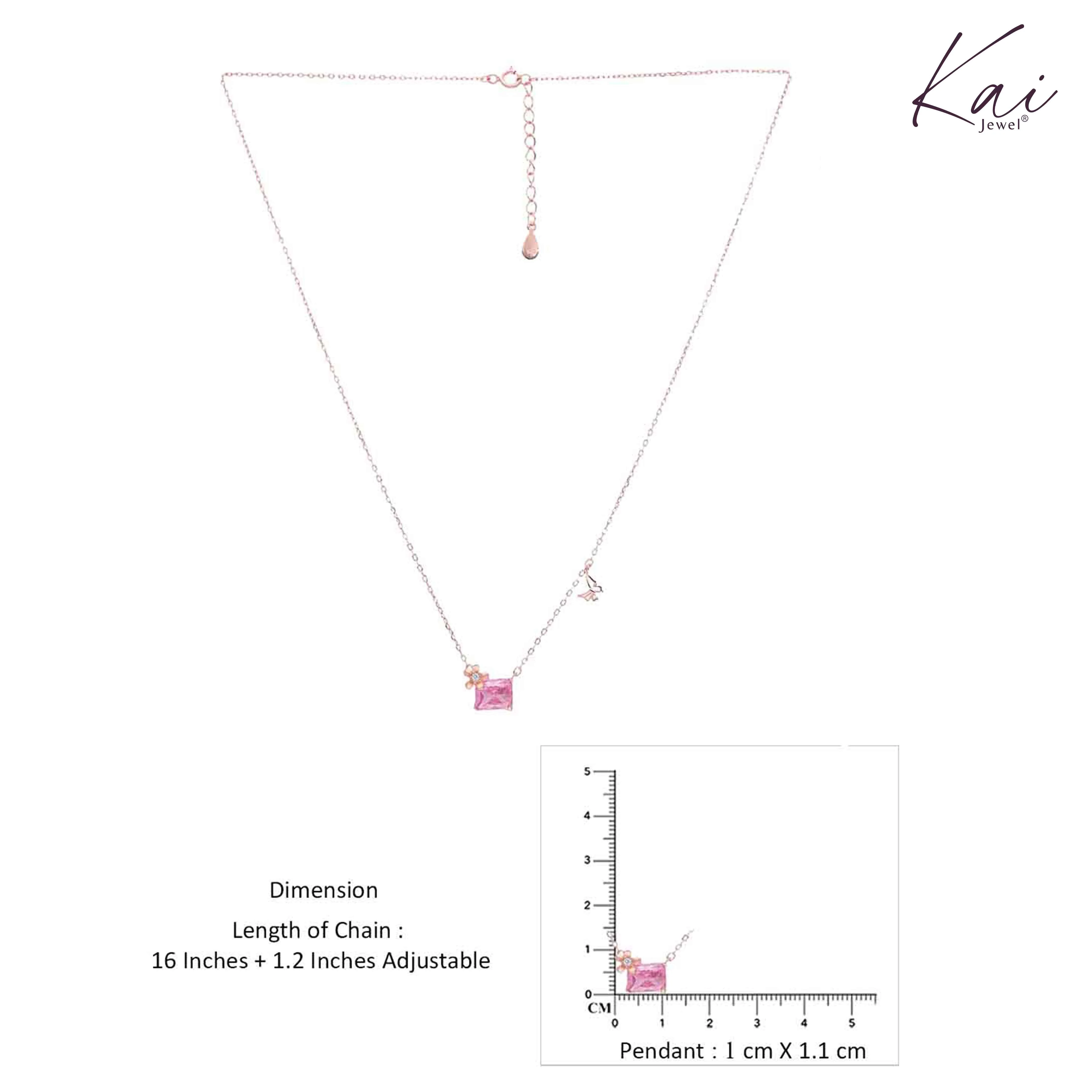 Sterling Silver Pink Emerald Cut Floral Necklace - Image 7