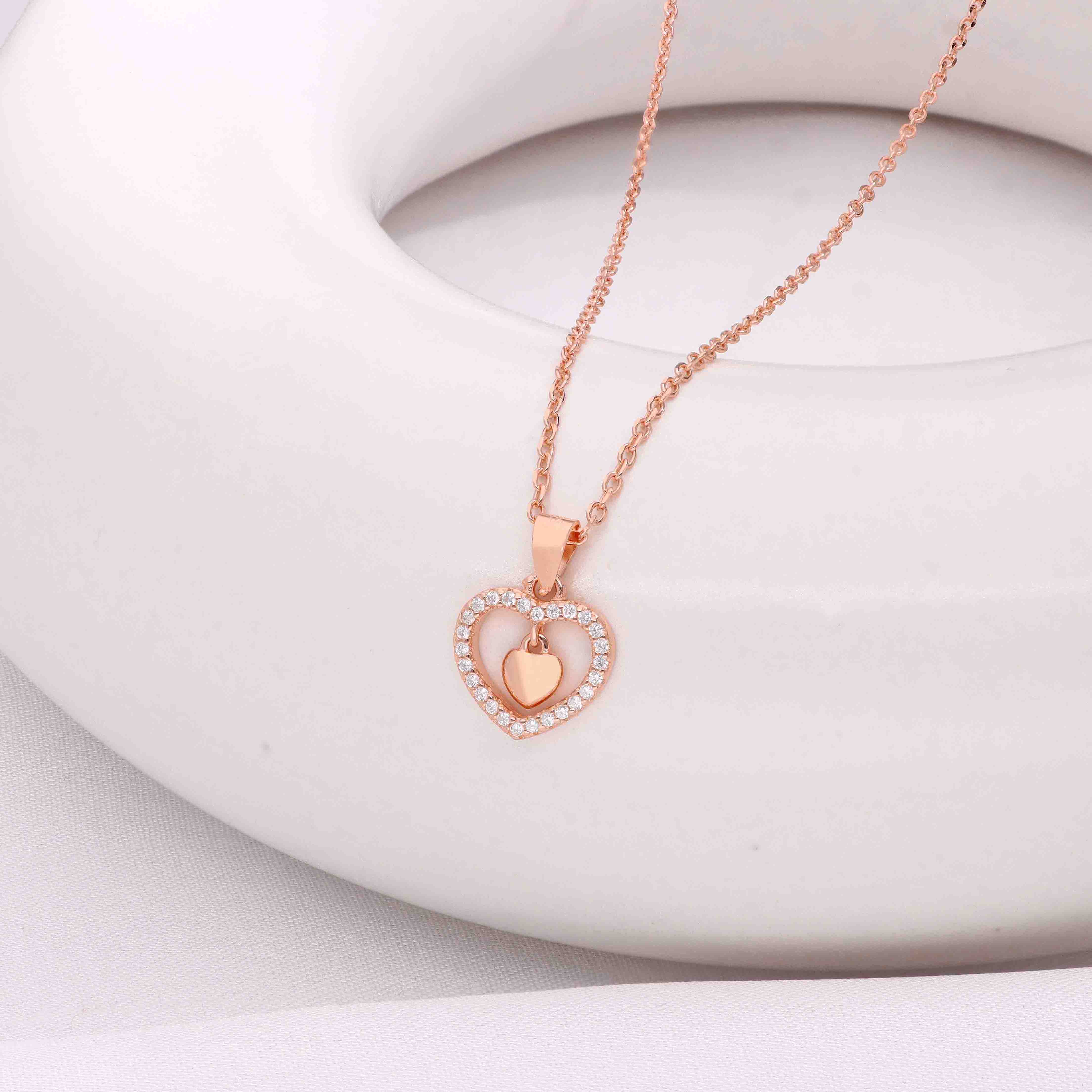 Sterling Silver Zircon Studded Heart Necklace - Image 2