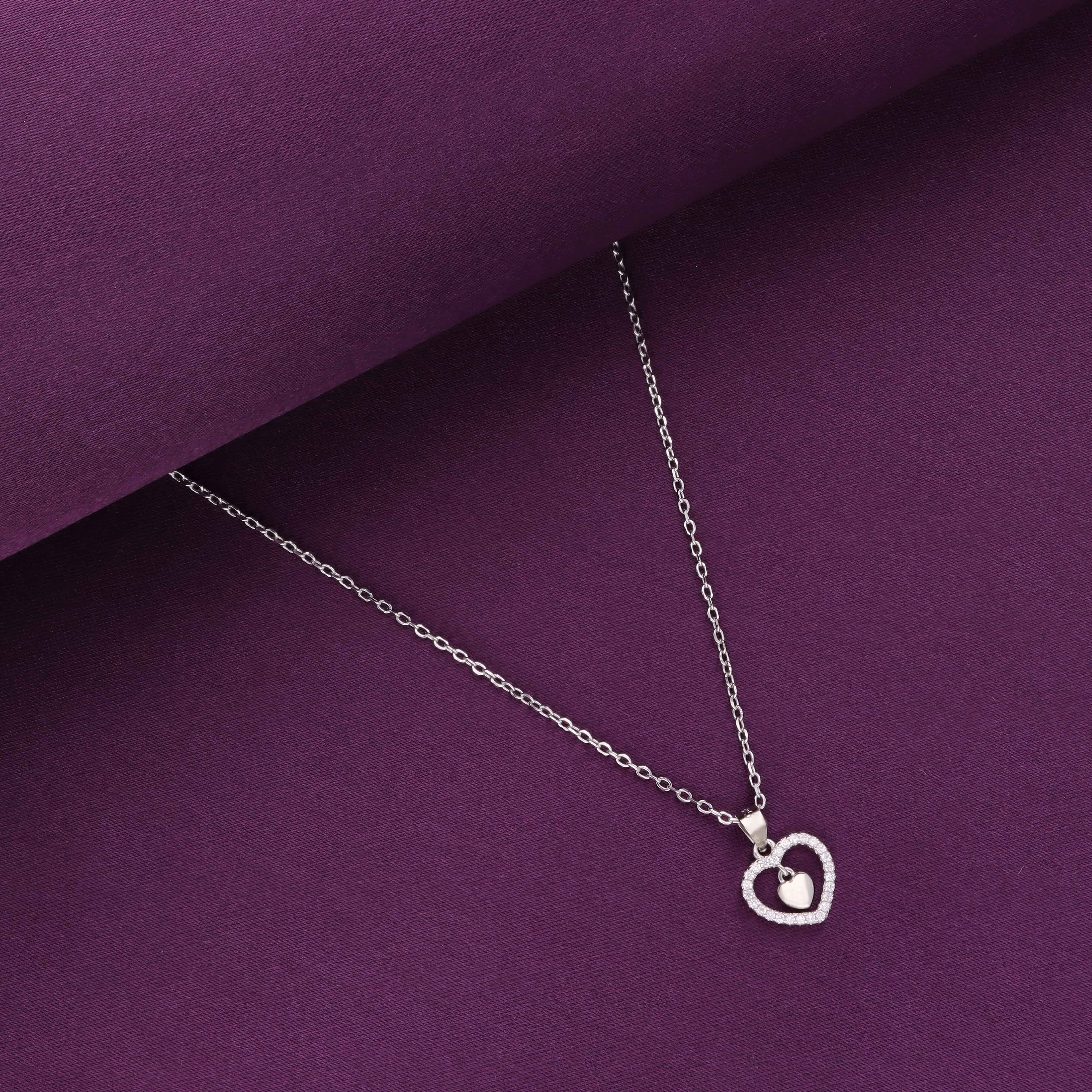 Sterling Silver Zircon Studded Heart Necklace - Image 3