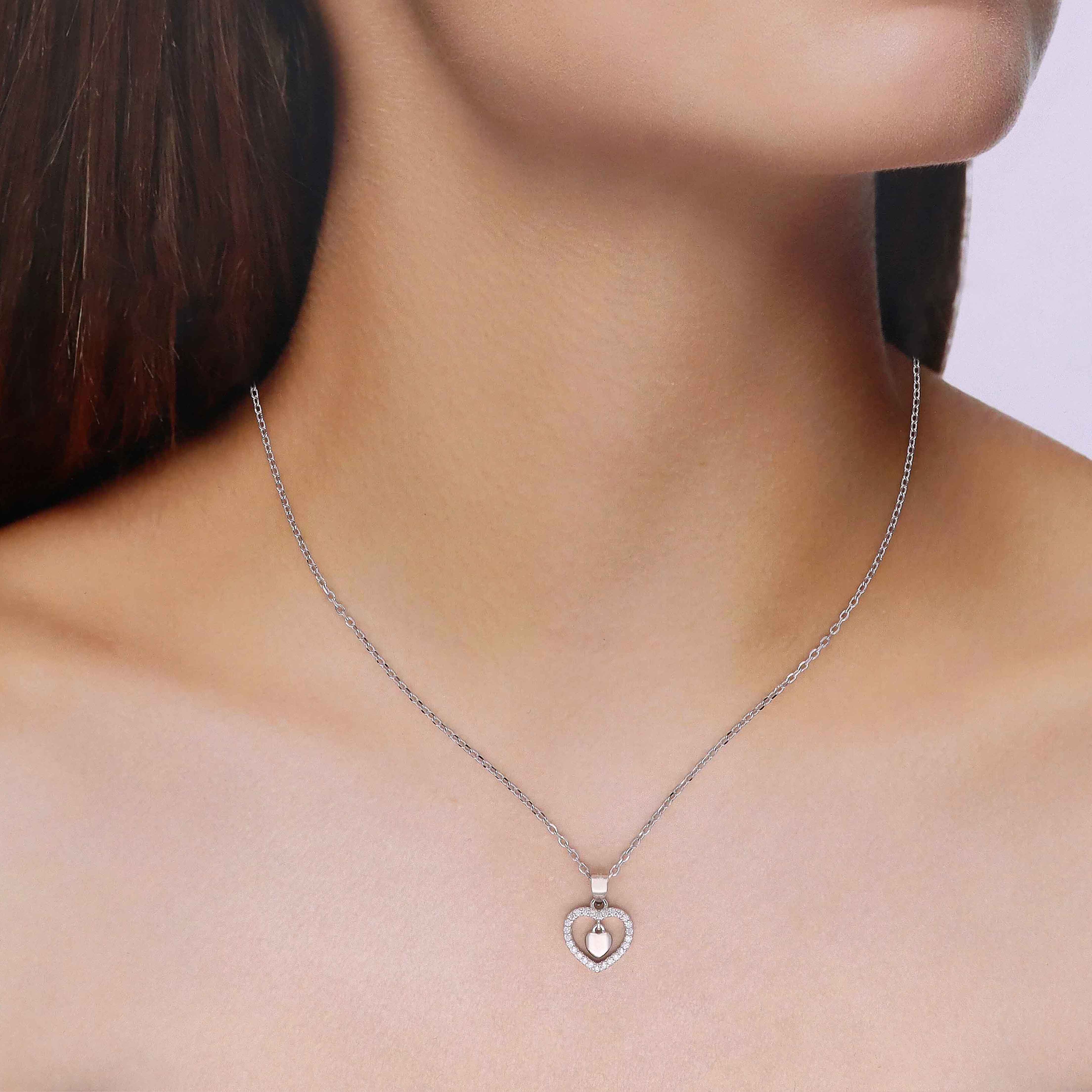 Sterling Silver Zircon Studded Heart Necklace - Image 5