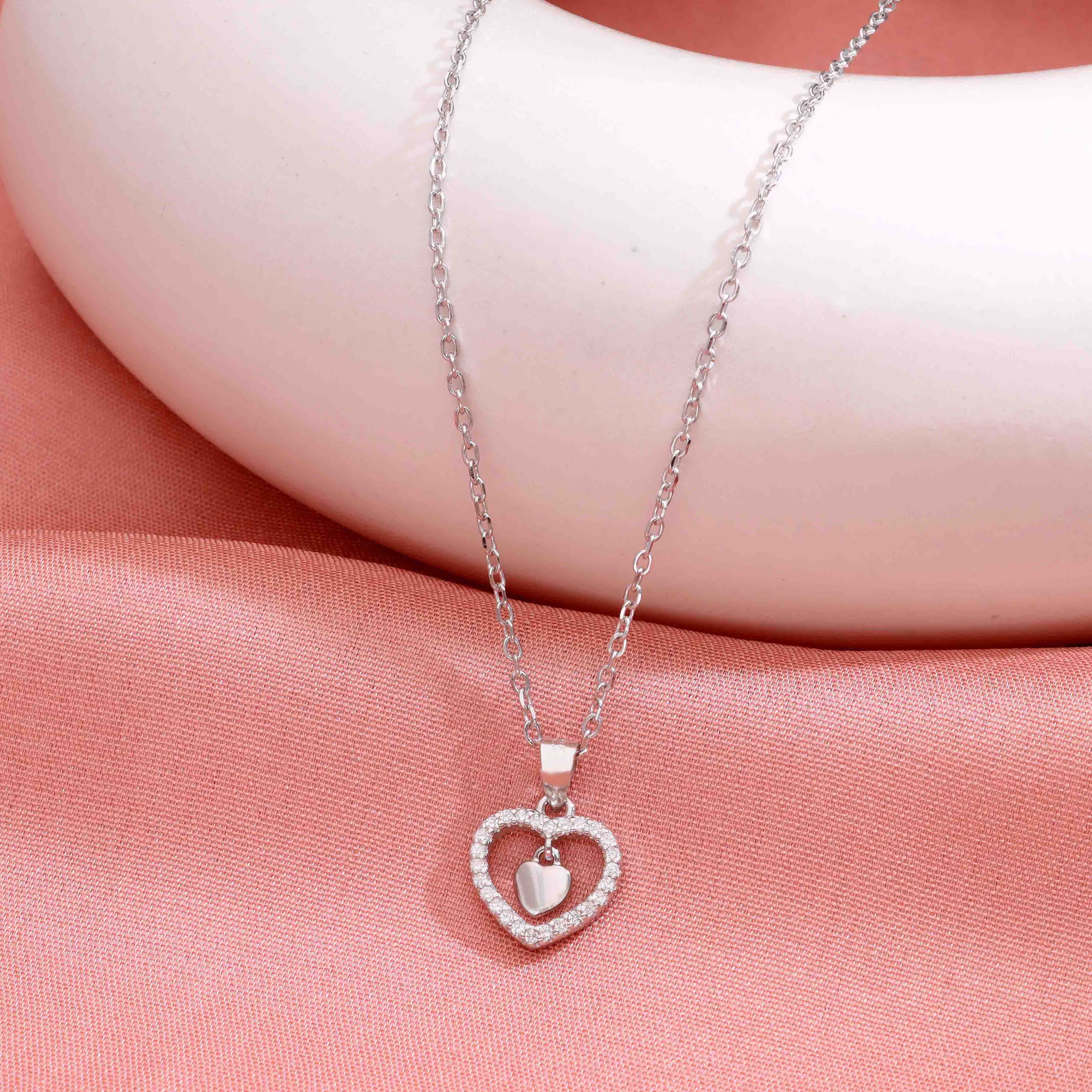 Sterling Silver Zircon Studded Heart Necklace - Image 9