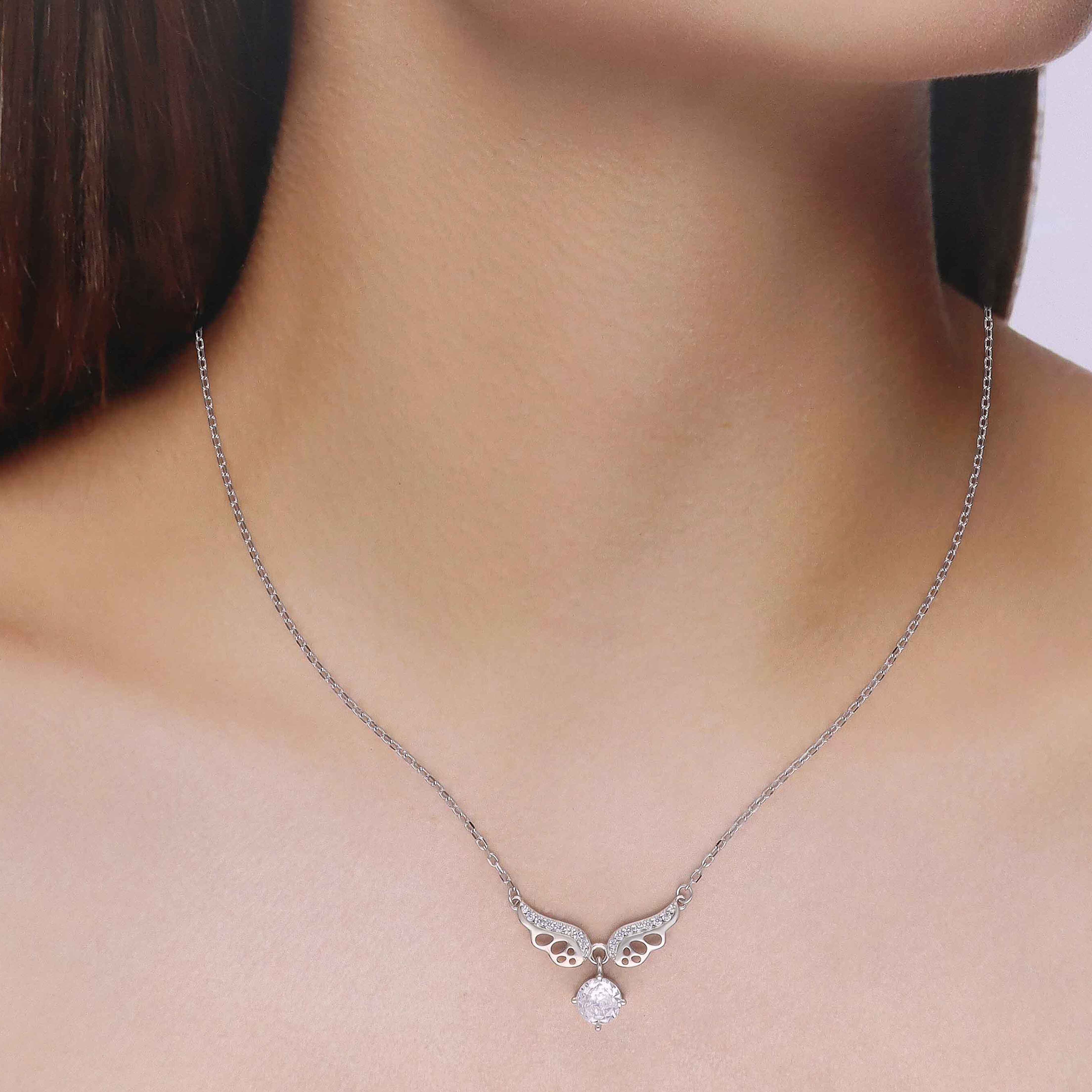 Sterling Silver Butterfly with Solitaire Drop Necklace - Image 4