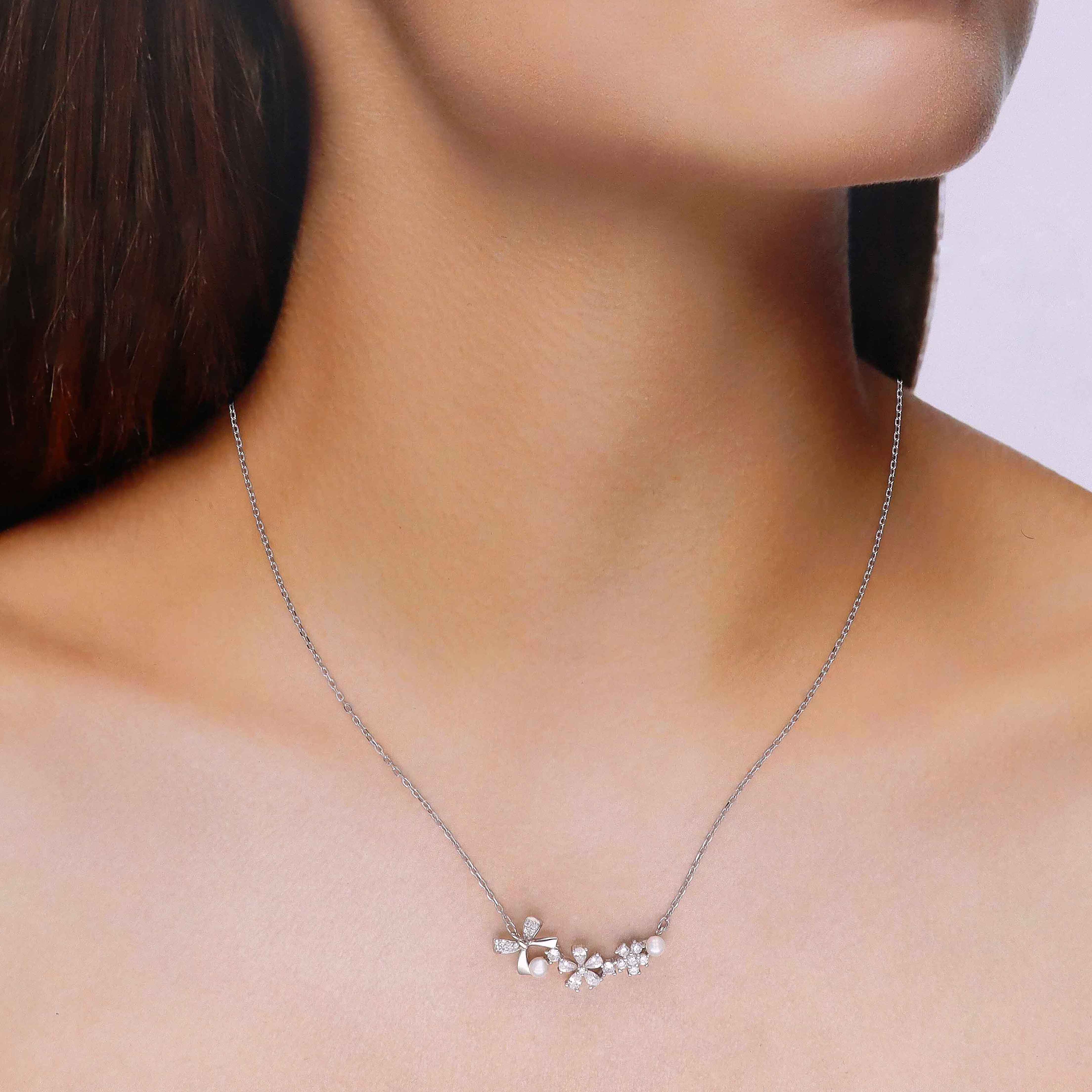 Sterling Silver Floral Pearl Elegance Necklace - Image 3