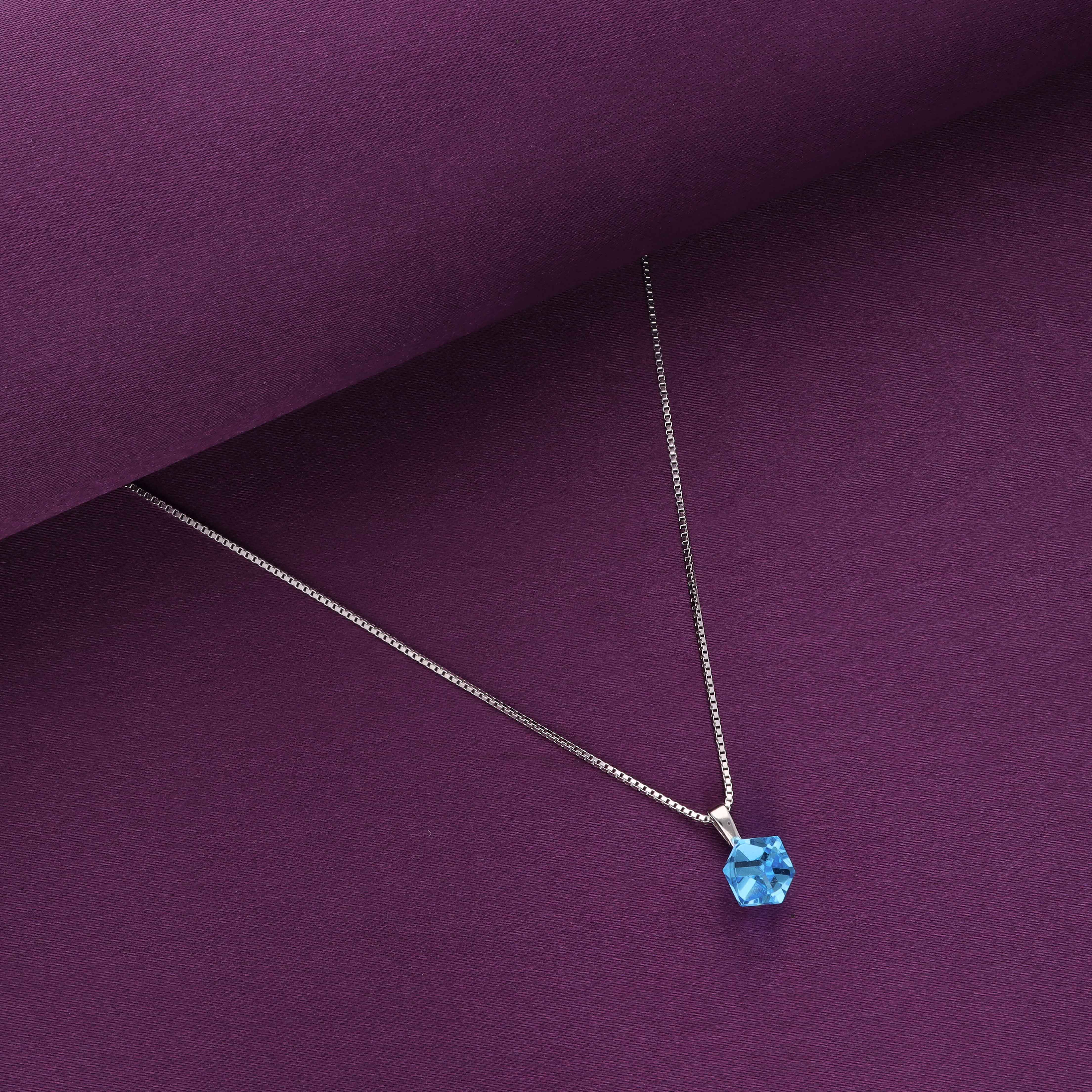 Sterling Silver Shiny Light Blue Necklace - Image 3