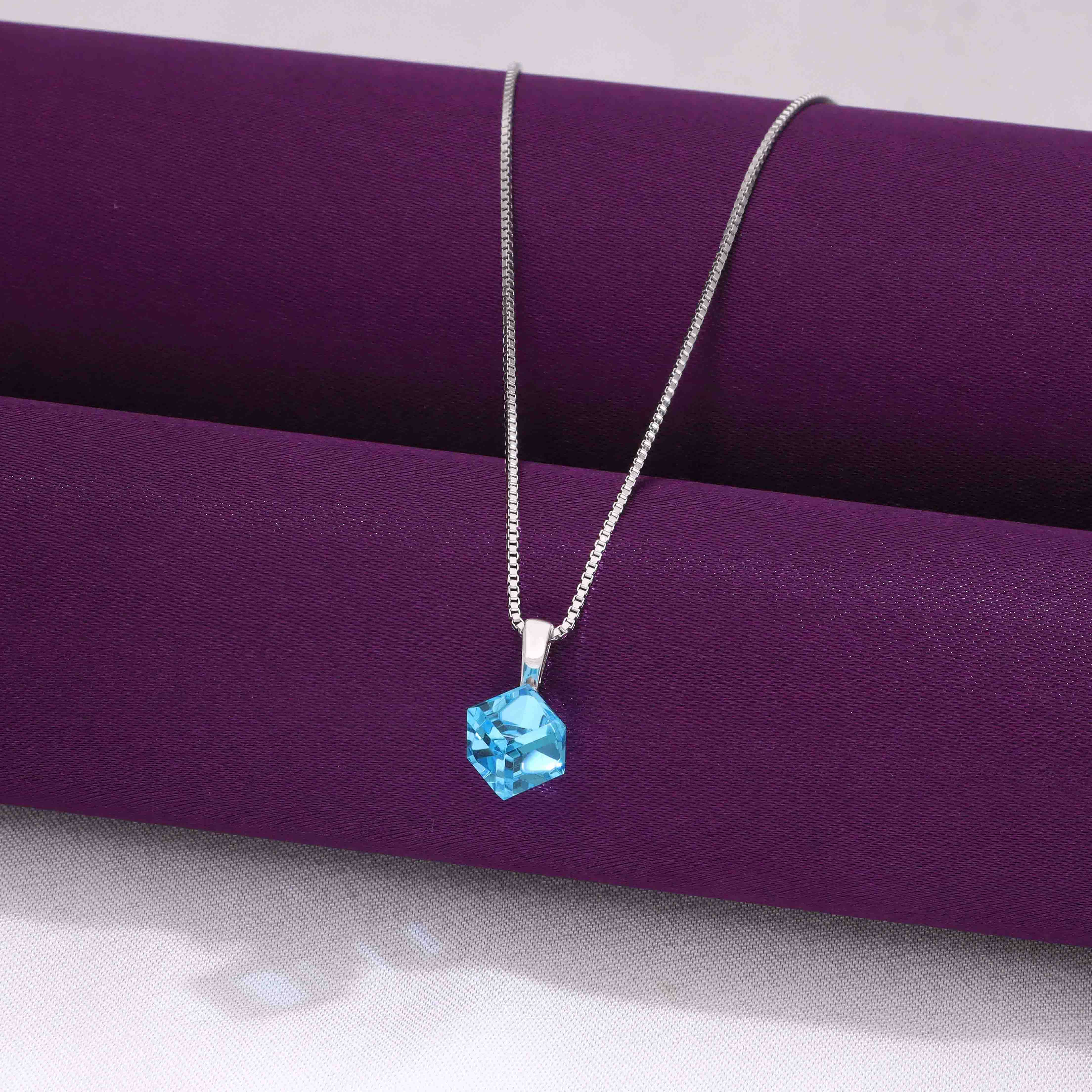 Sterling Silver Shiny Light Blue Necklace - Image 9
