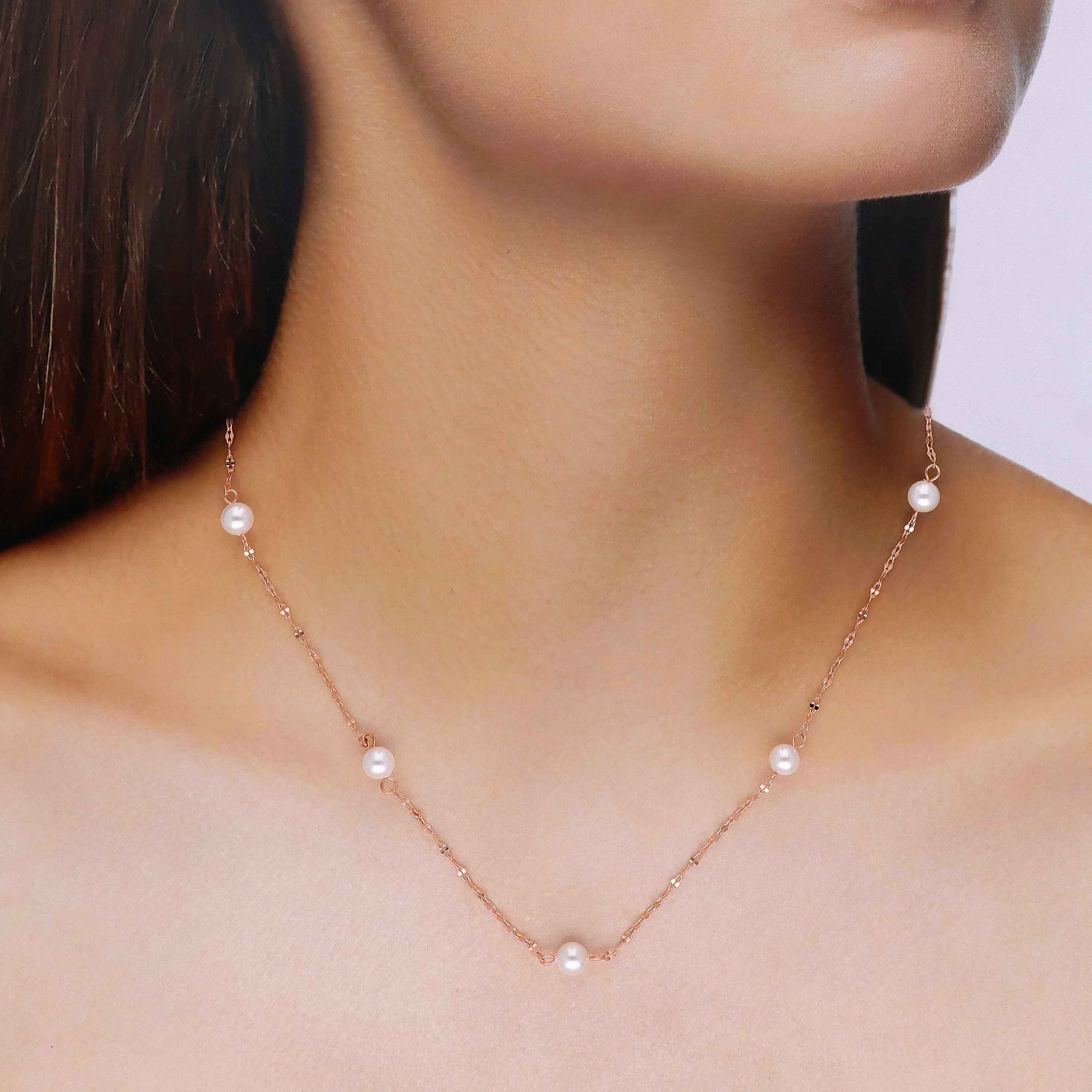 Sterling Silver Simple Pearl Link Chain Necklace - Image 4