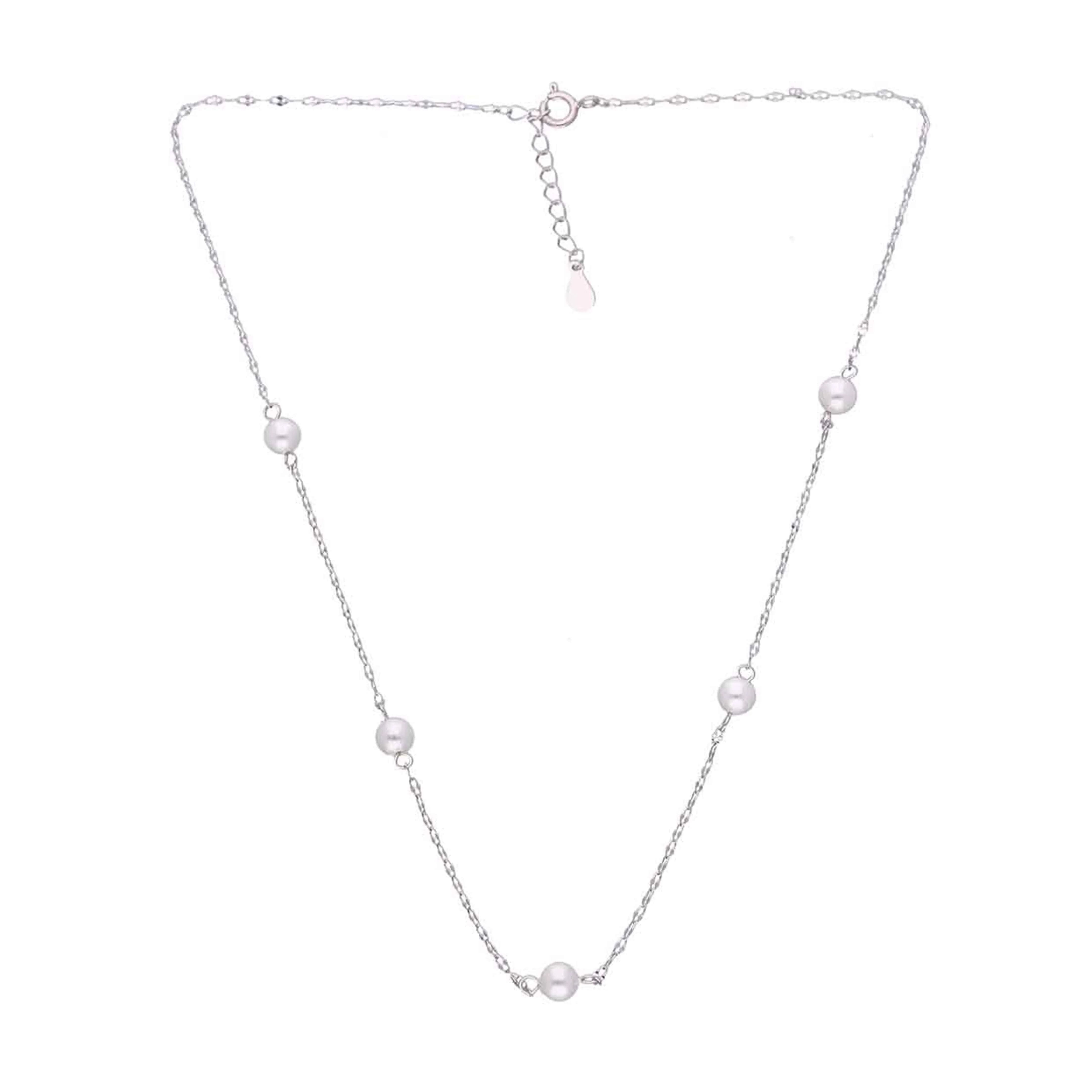 Sterling Silver Simple Pearl Link Chain Necklace - Image 5