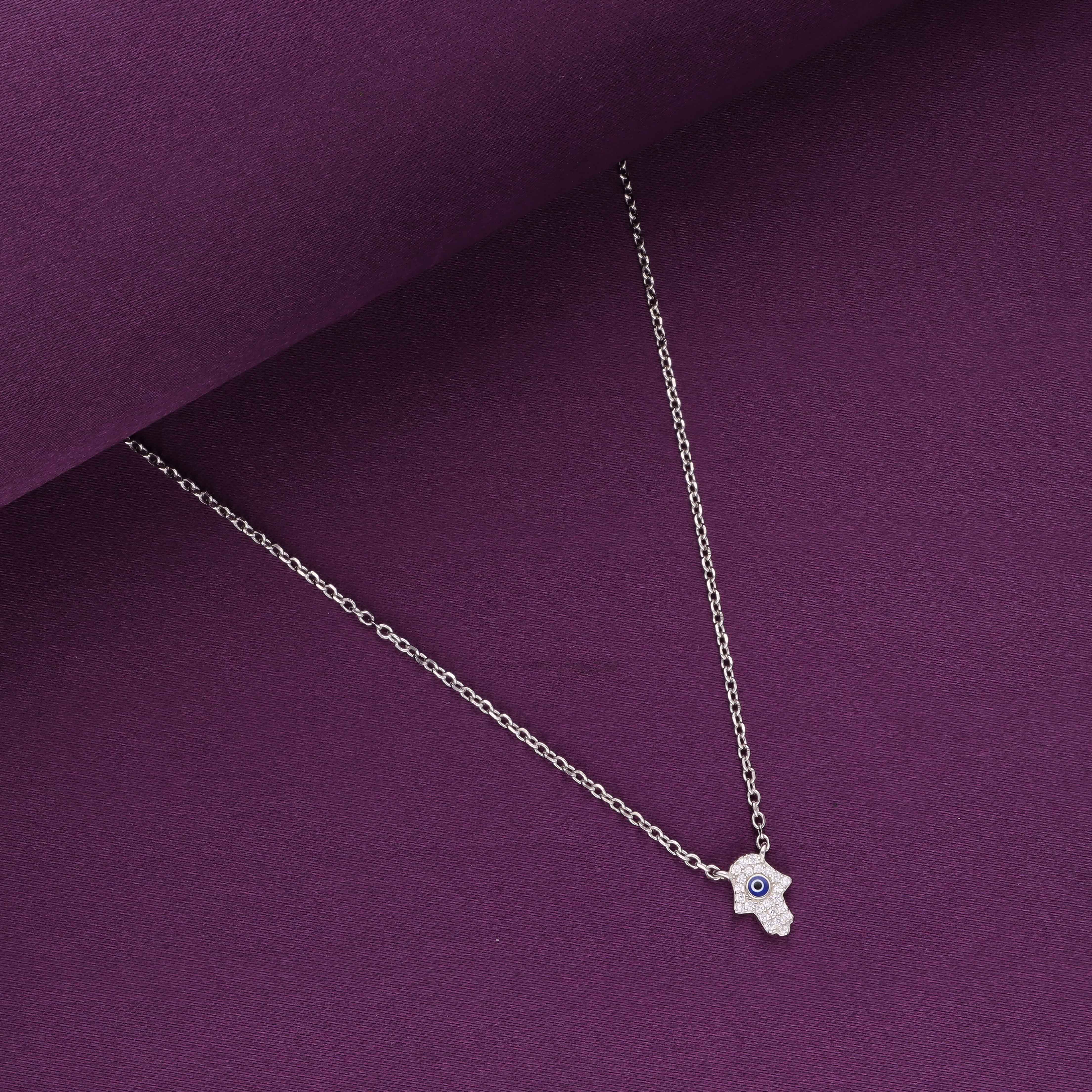Sterling Silver Hamsa Evil Eye Necklace - Image 2