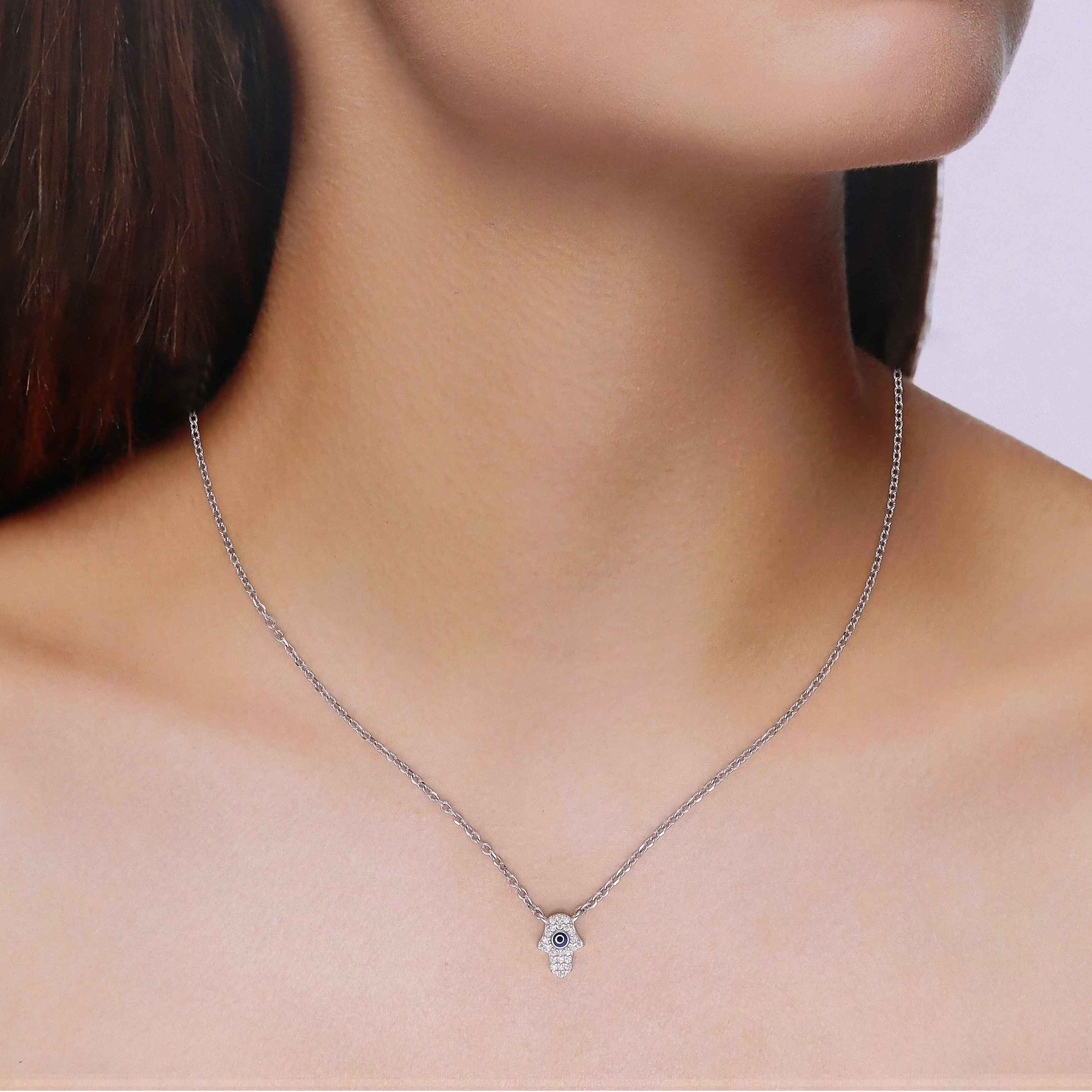 Sterling Silver Hamsa Evil Eye Necklace - Image 3