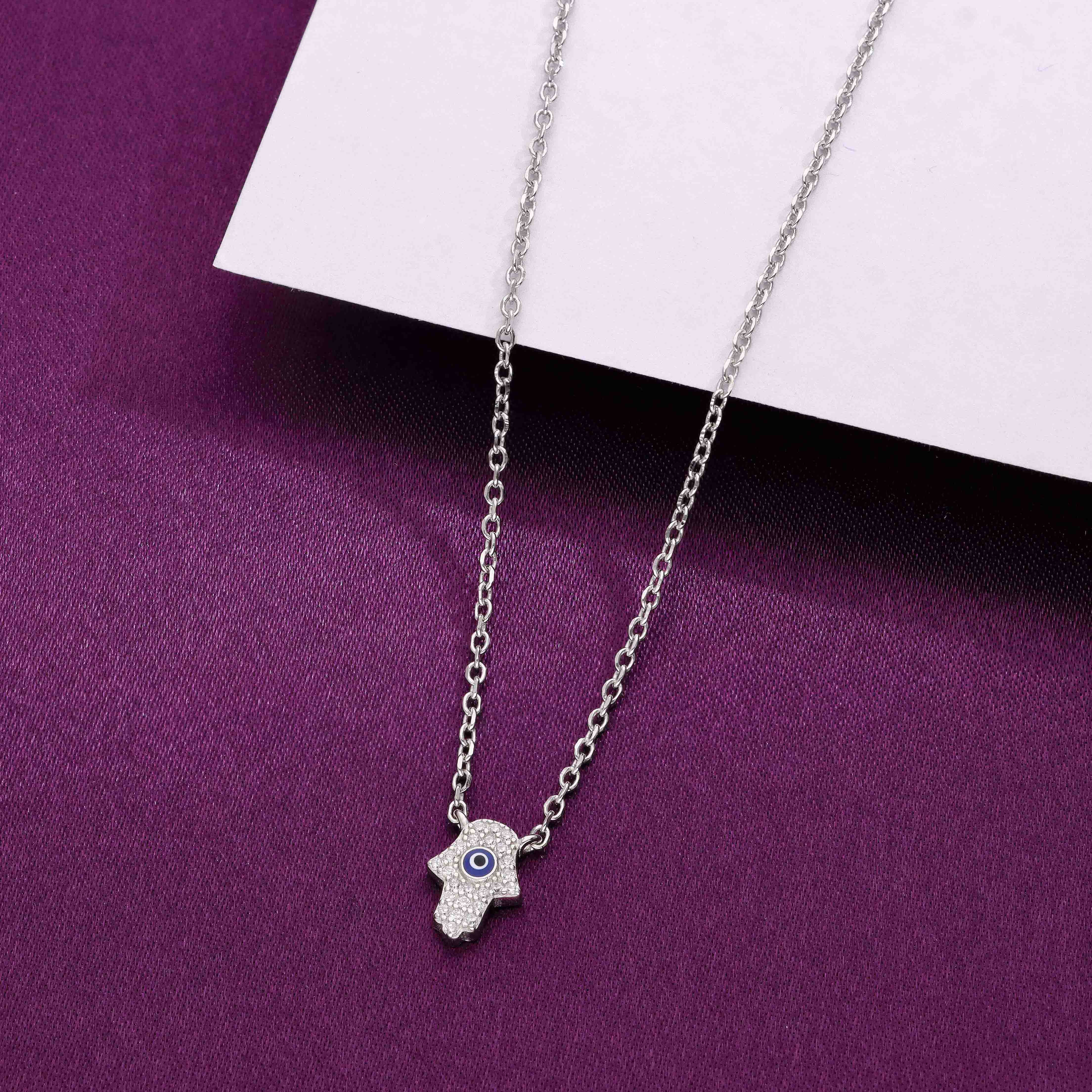 Sterling Silver Hamsa Evil Eye Necklace - Image 6