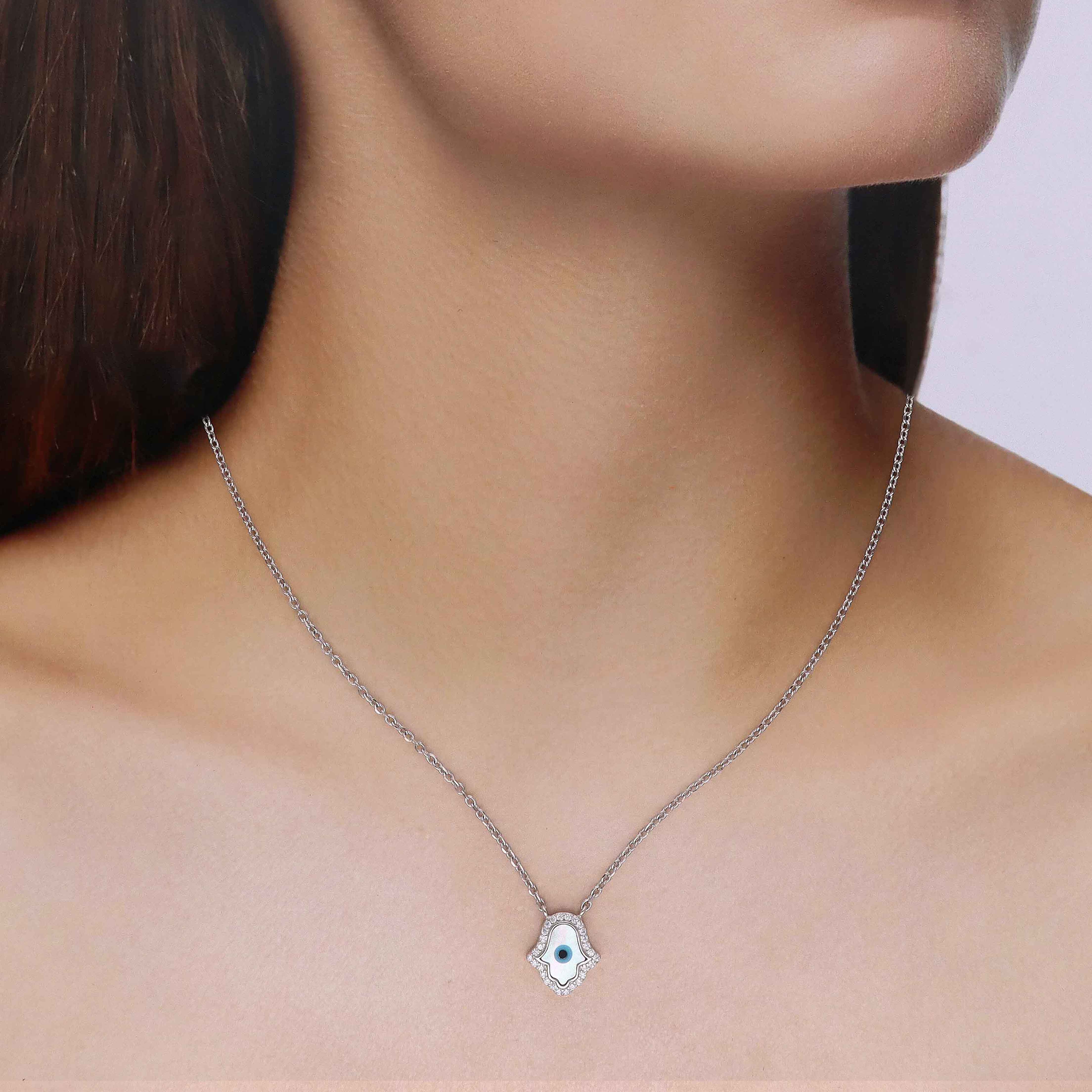 Sterling Silver Mother of Pearl Evil Eye Necklace - Image 2
