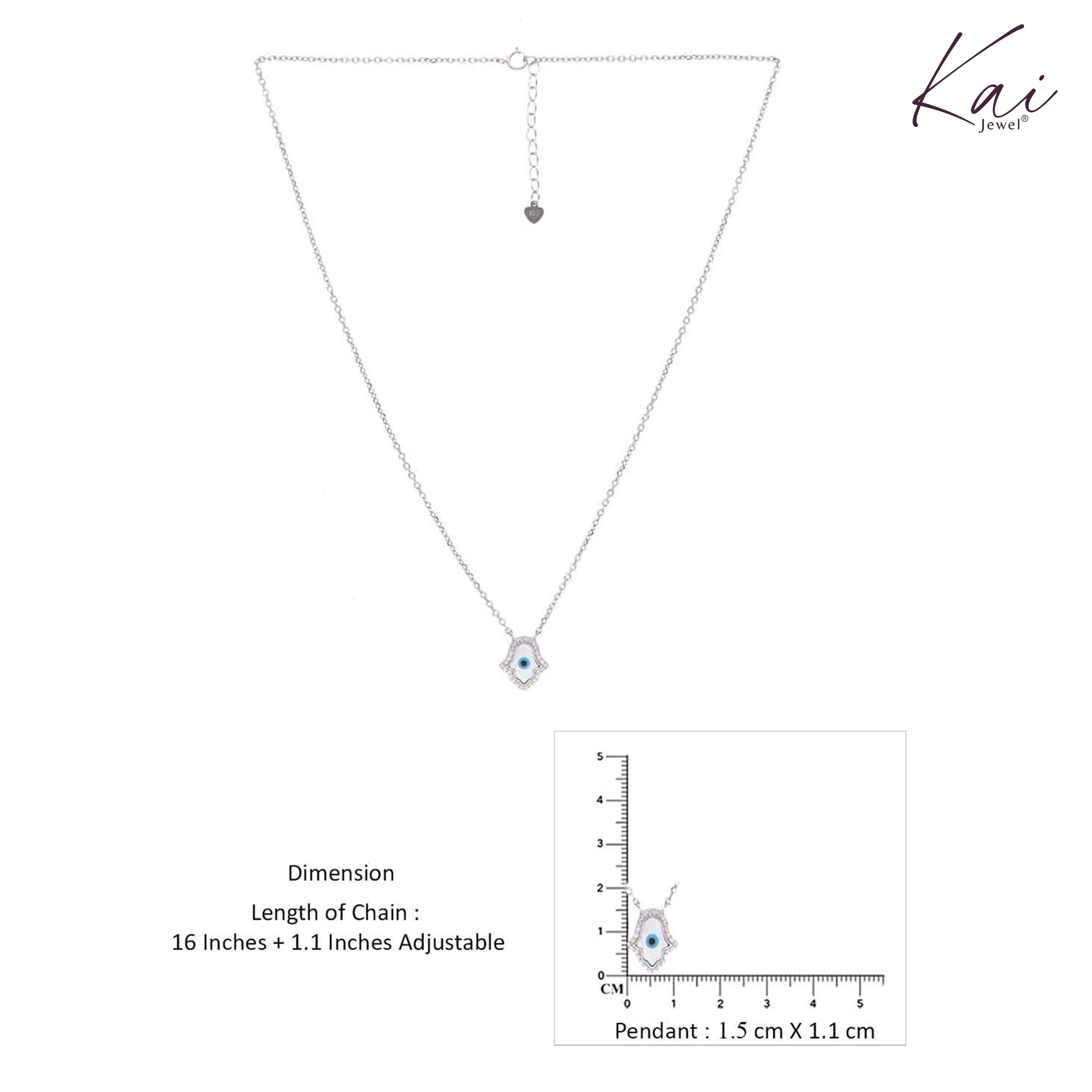 Sterling Silver Mother of Pearl Evil Eye Necklace - Image 4