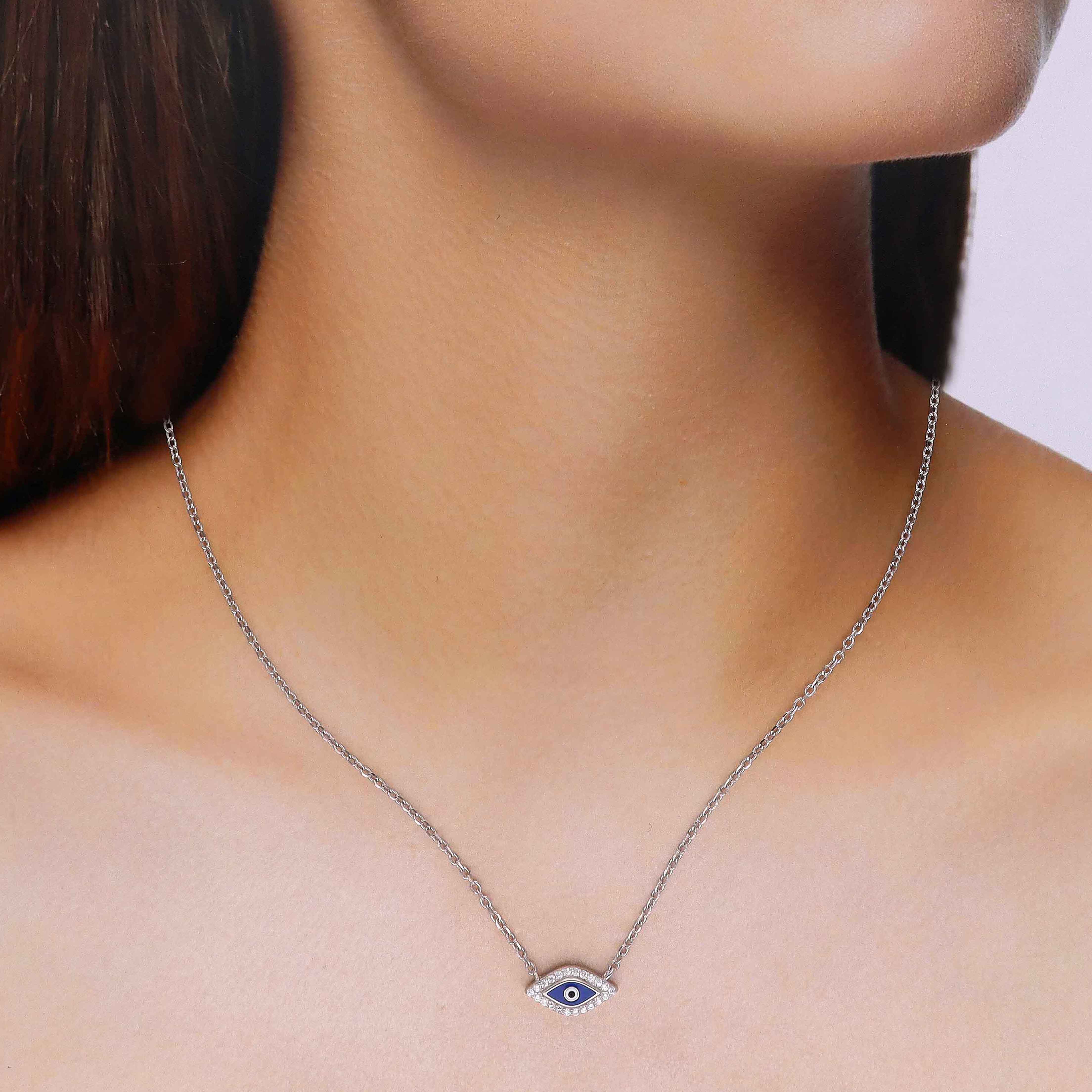 Sterling Silver Zircon Studded Evil Eye Necklace - Image 2
