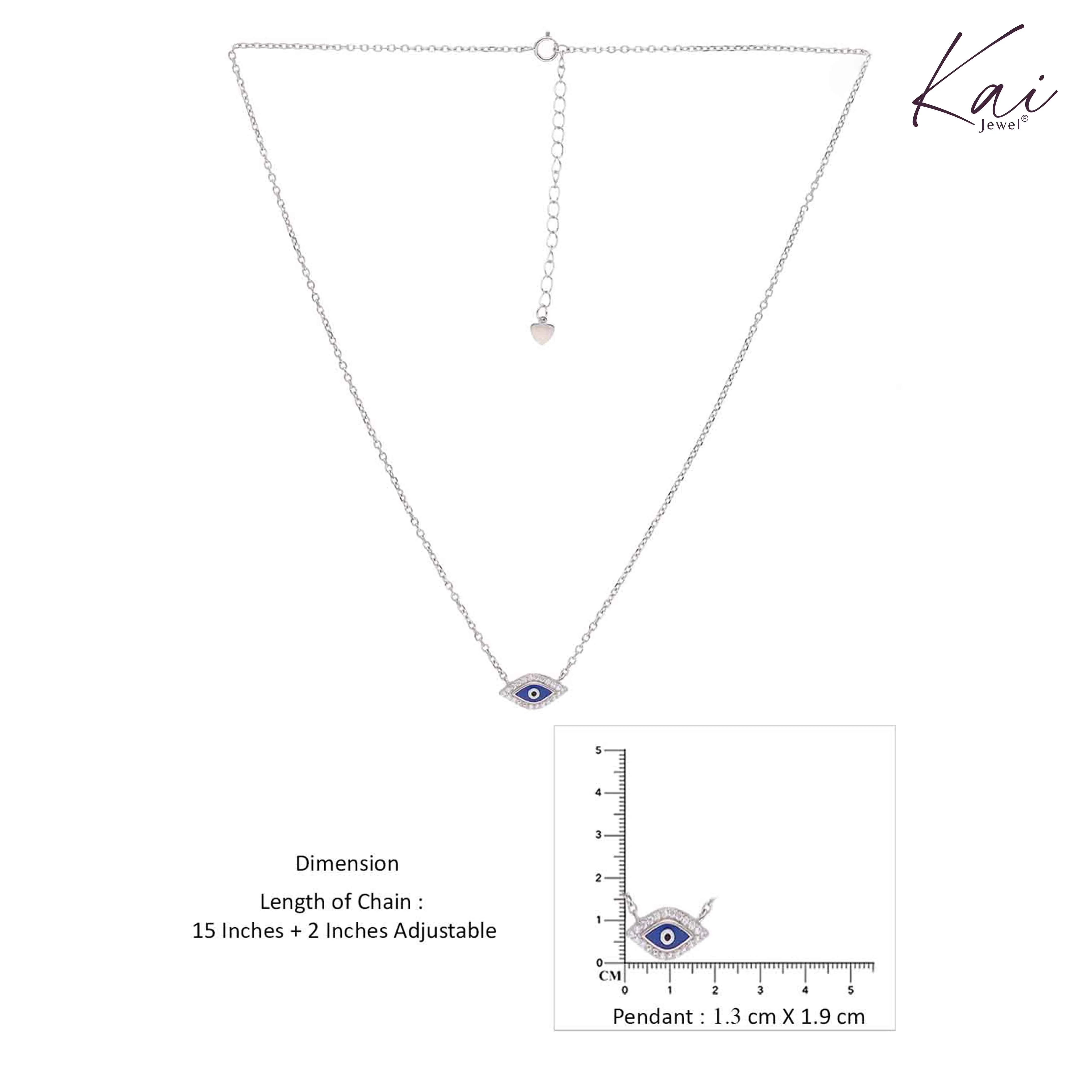 Sterling Silver Zircon Studded Evil Eye Necklace - Image 4
