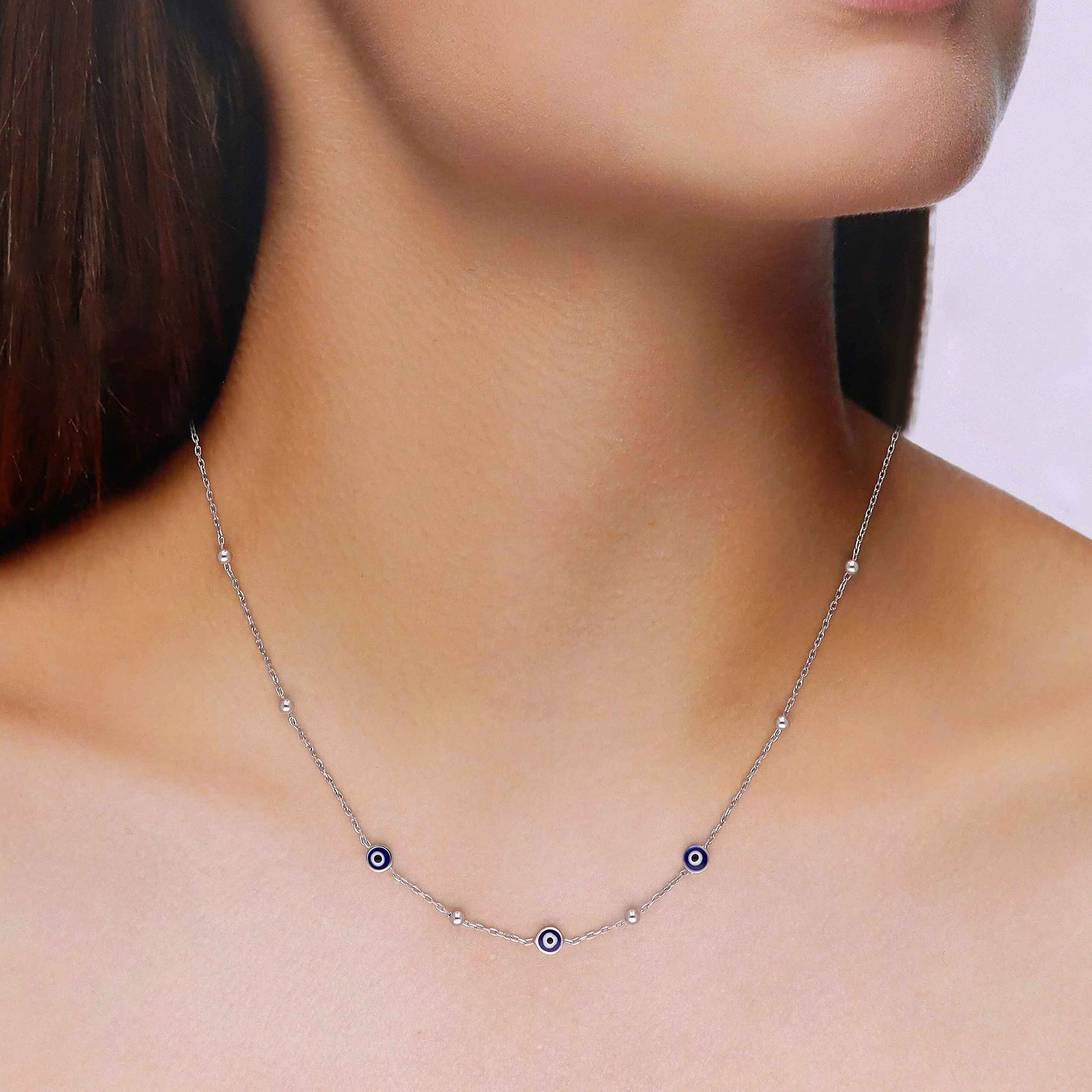 Sterling Silver Evil Eye Beads Chain Necklace - Image 4