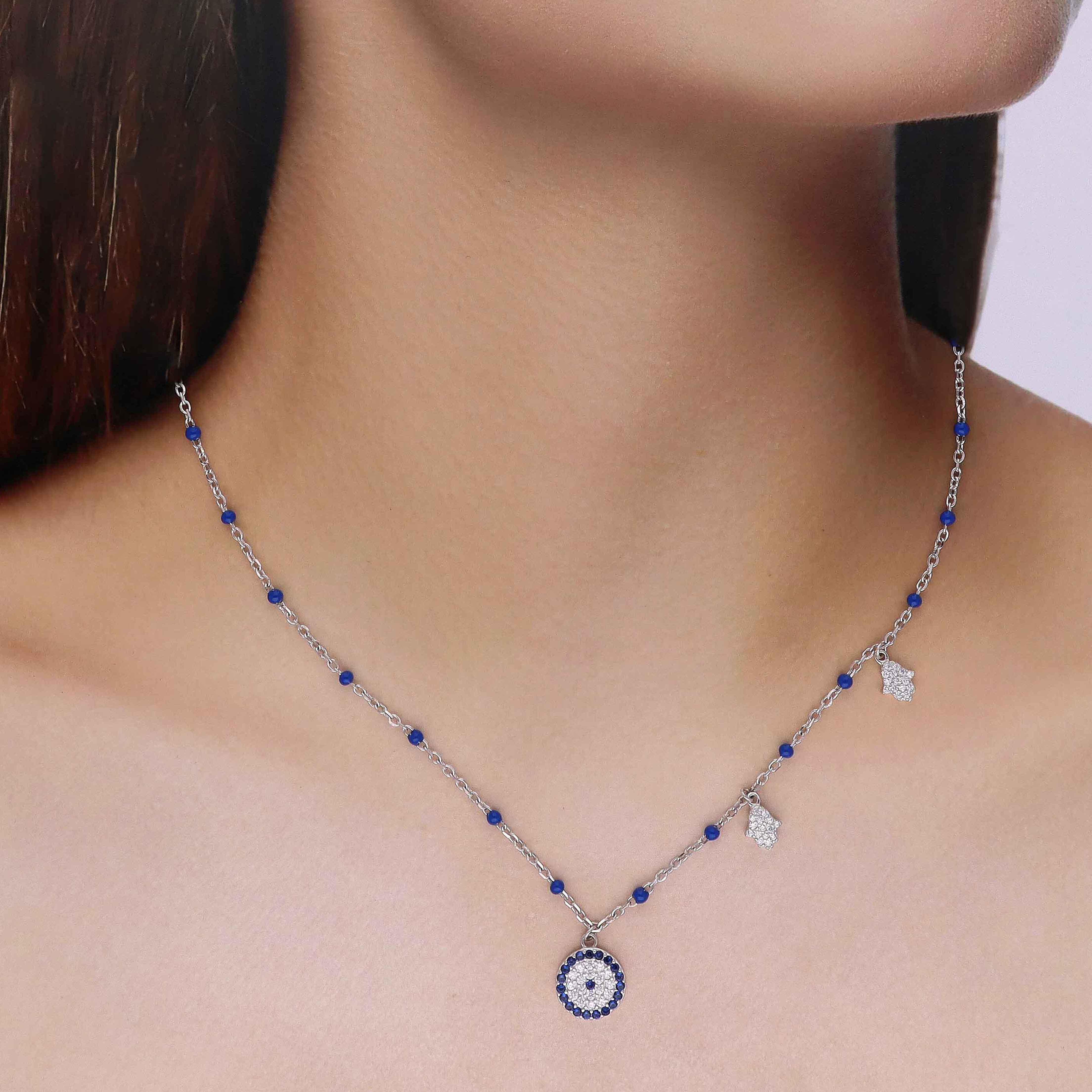 Sterling Silver Evil Eye & Hamsa Charm Necklace - Image 2