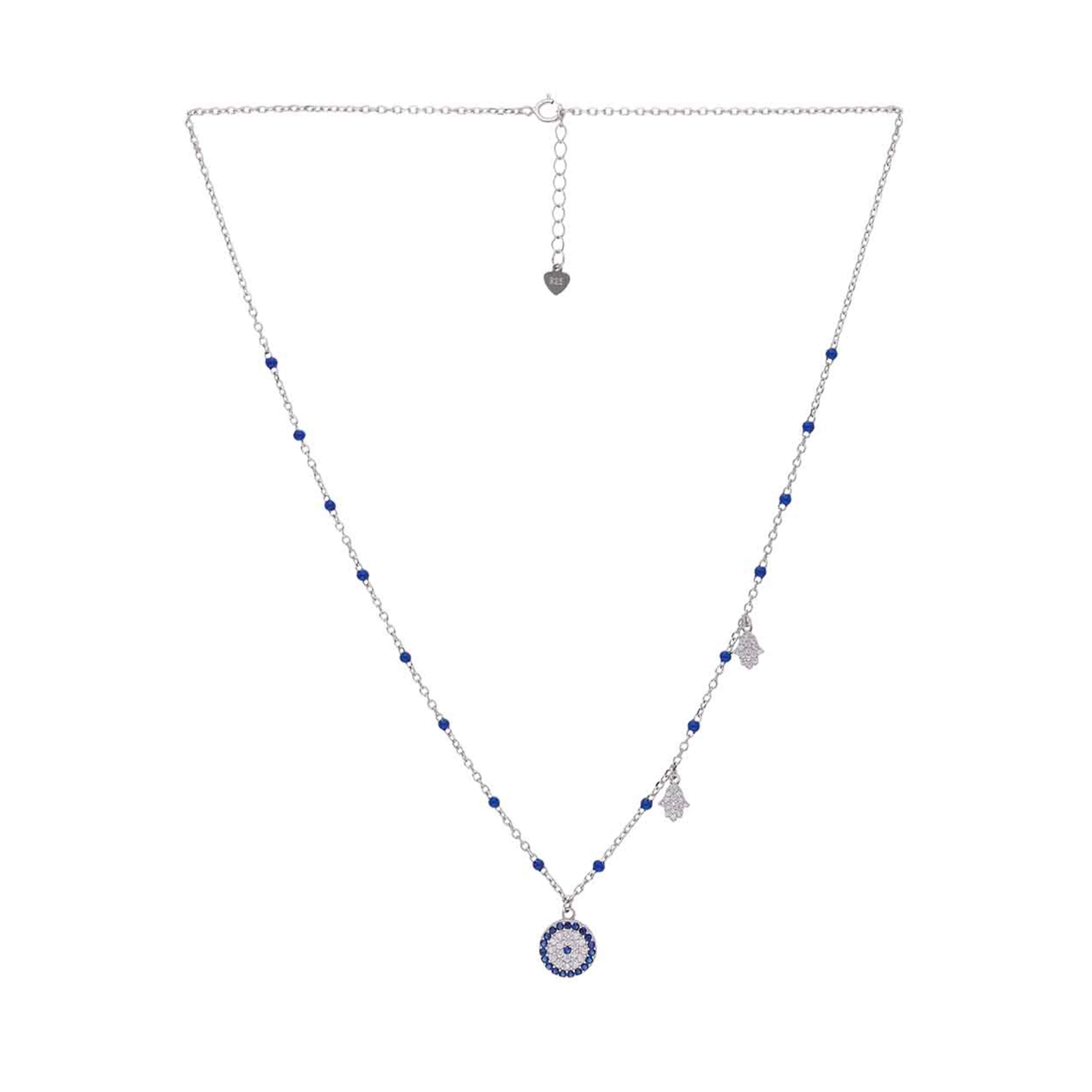 Sterling Silver Evil Eye & Hamsa Charm Necklace - Image 3