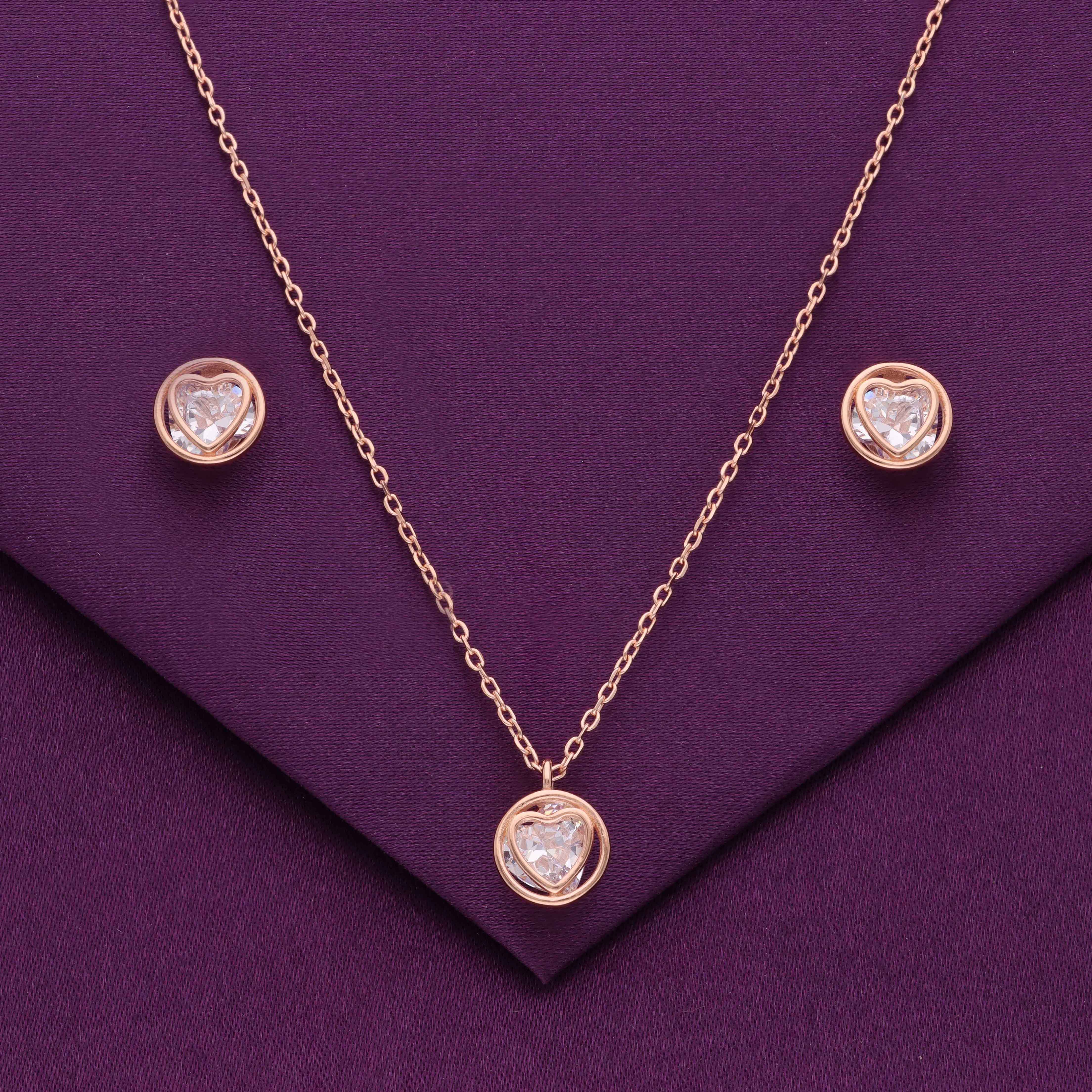 Sterling Silver Zircon Encrusted Heart Necklace Set - Image 2