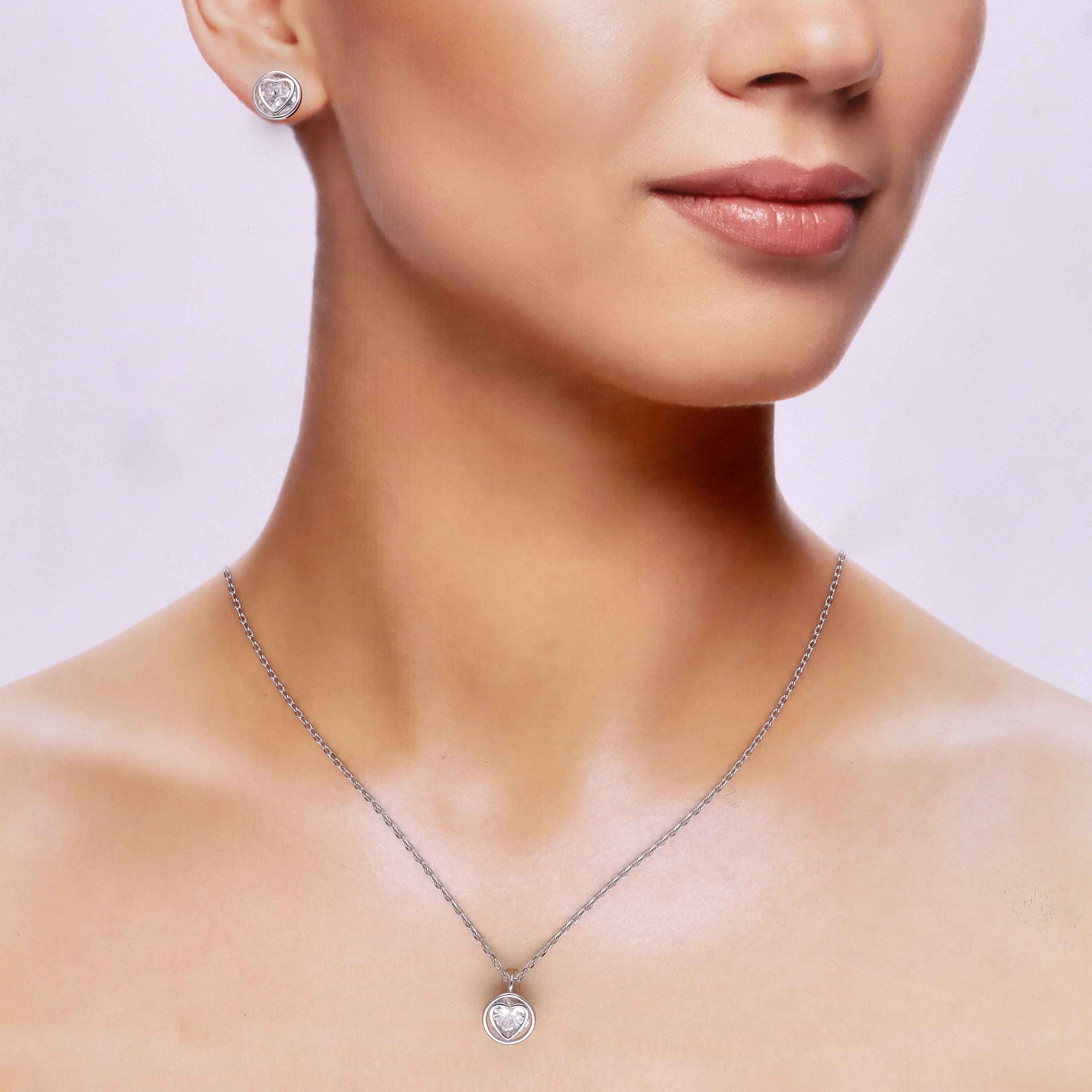 Sterling Silver Zircon Encrusted Heart Necklace Set - Image 3