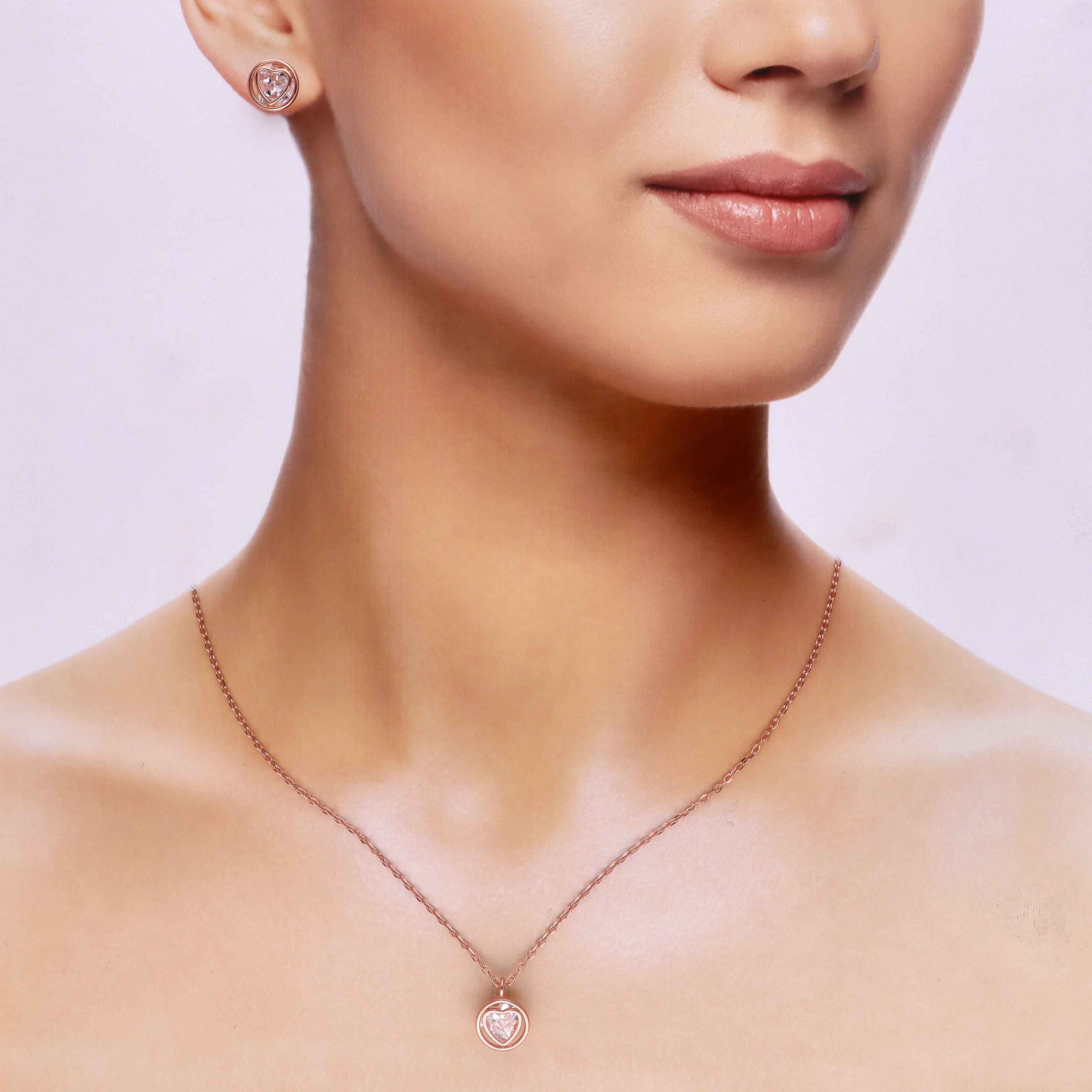 Sterling Silver Zircon Encrusted Heart Necklace Set - Image 4