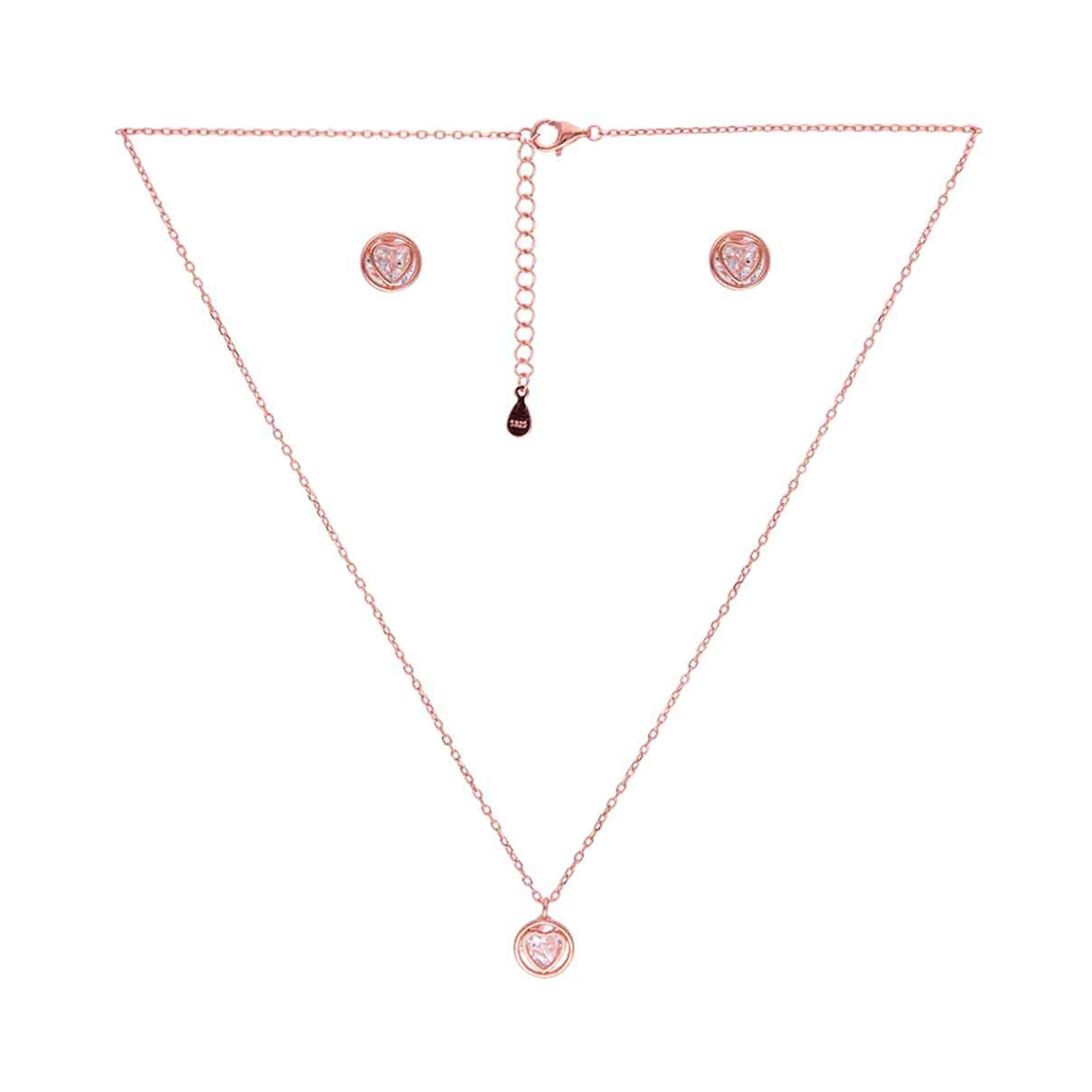 Sterling Silver Zircon Encrusted Heart Necklace Set - Image 5