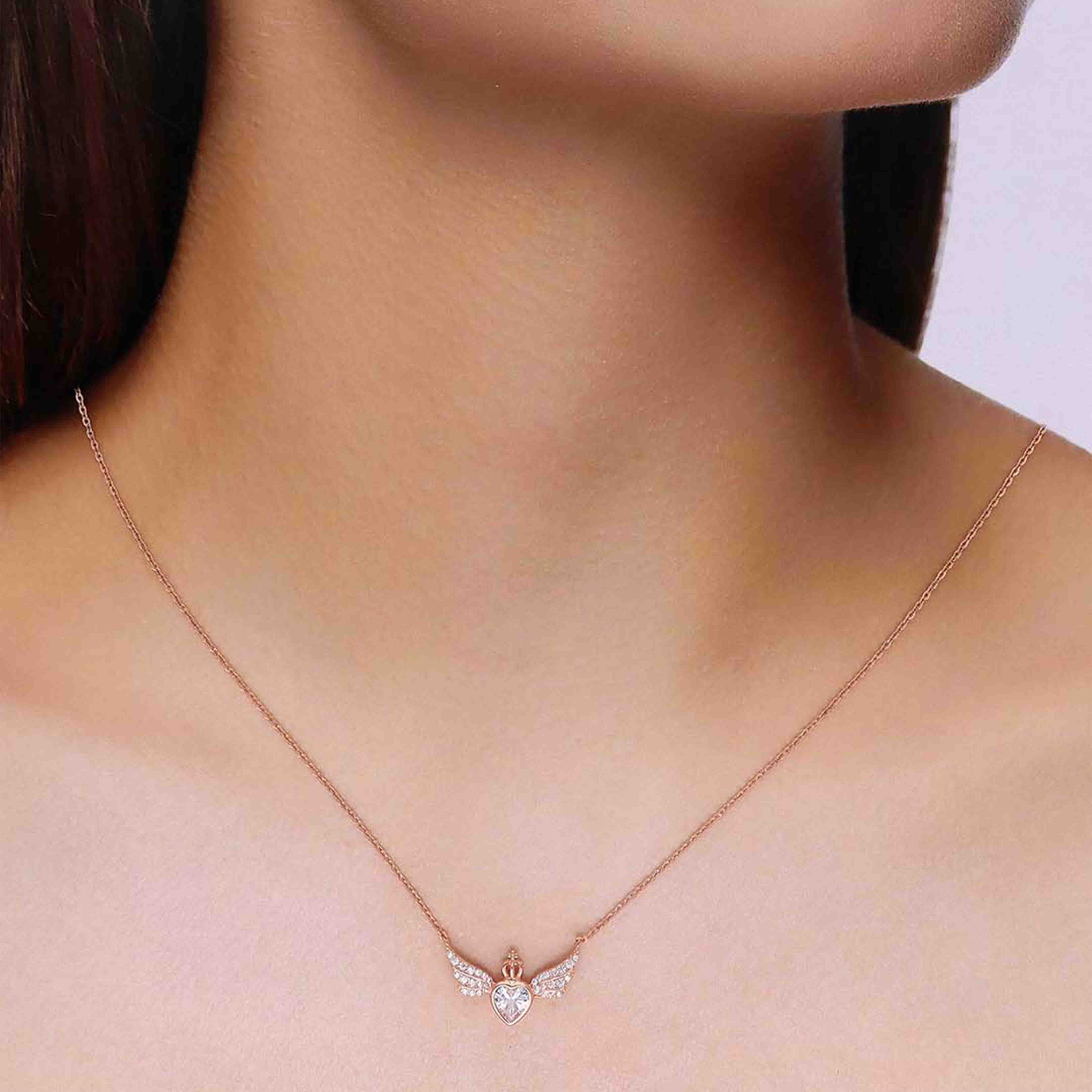 Sterling Silver Rose Gold Crown Heart Necklace - Image 2