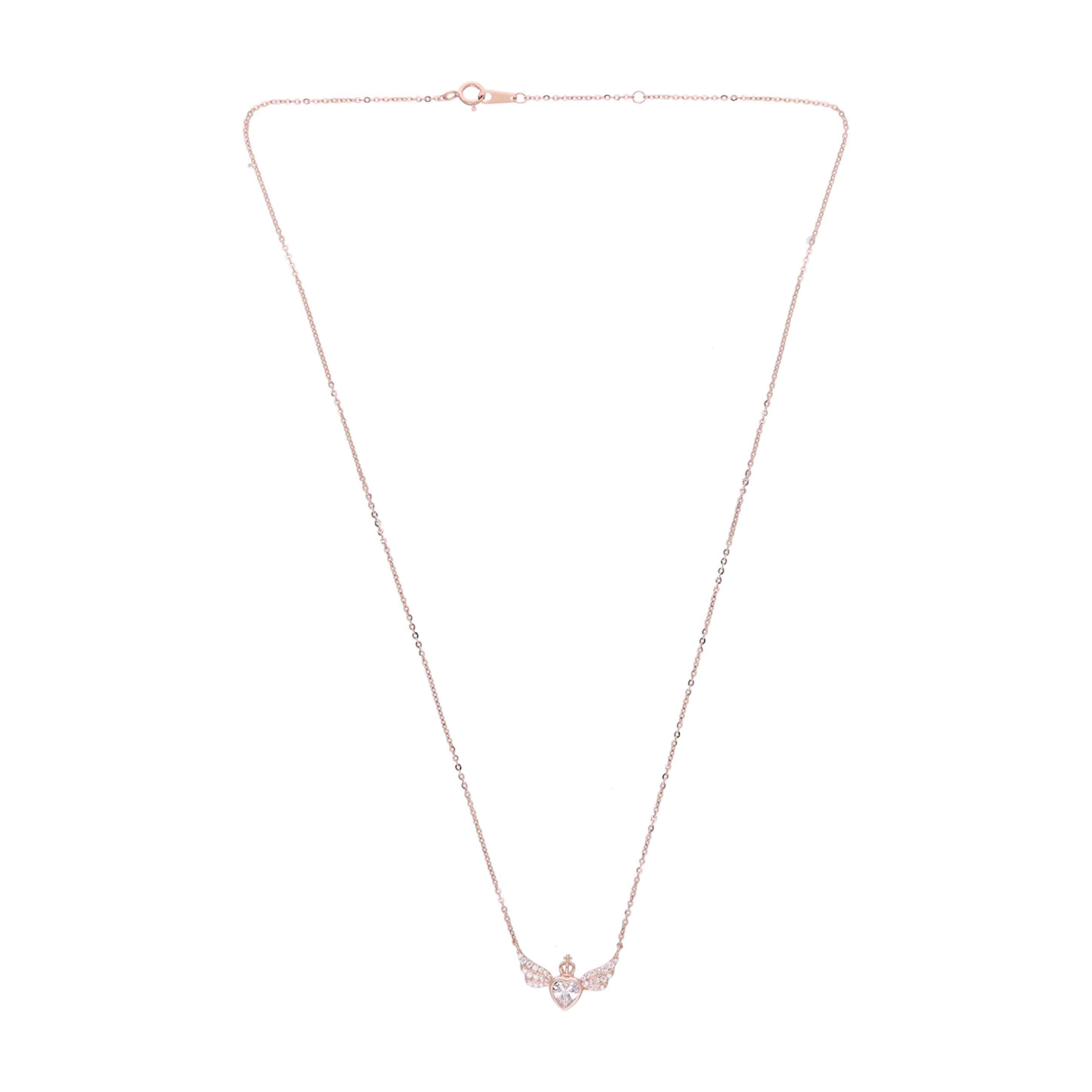 Sterling Silver Rose Gold Crown Heart Necklace - Image 3