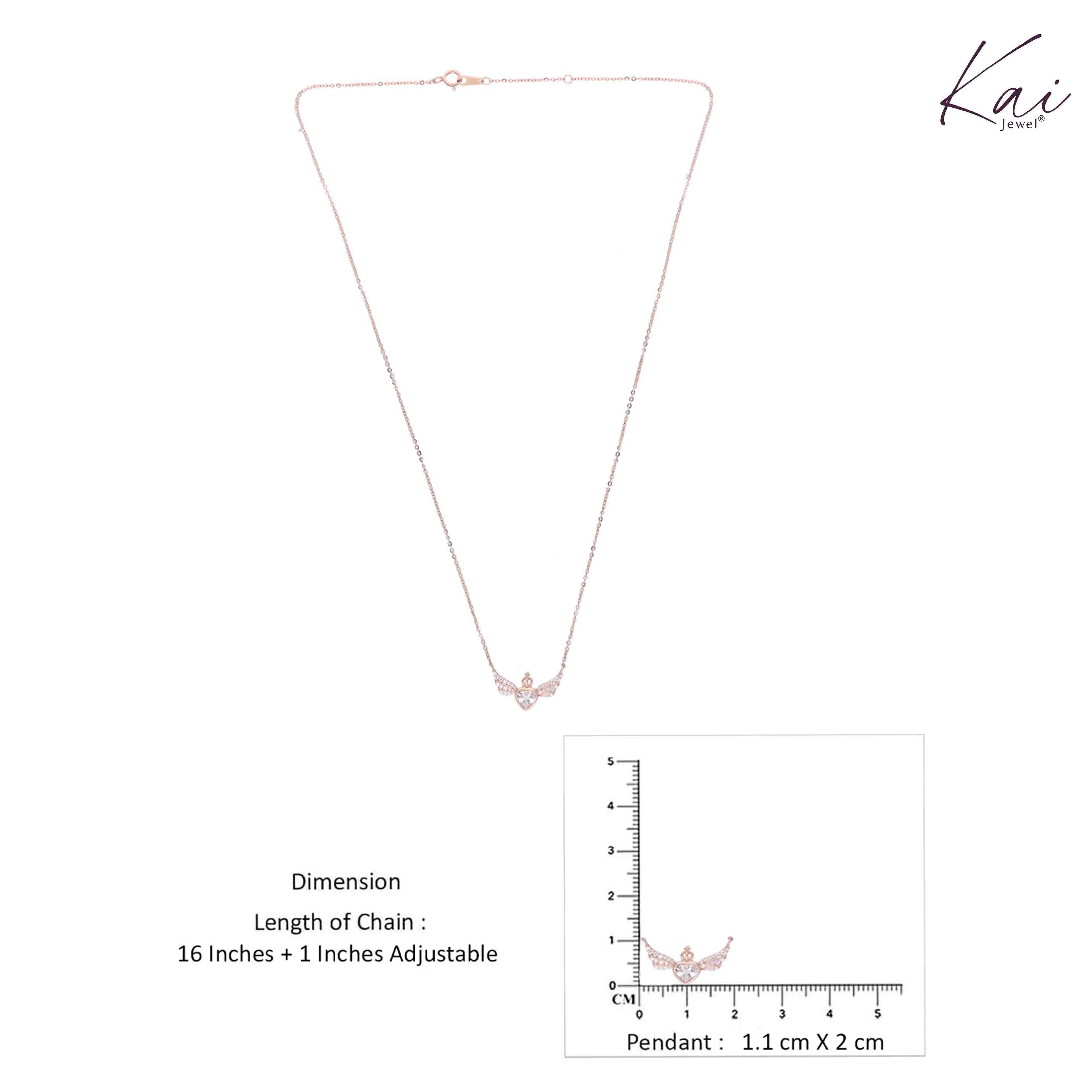 Sterling Silver Rose Gold Crown Heart Necklace - Image 4