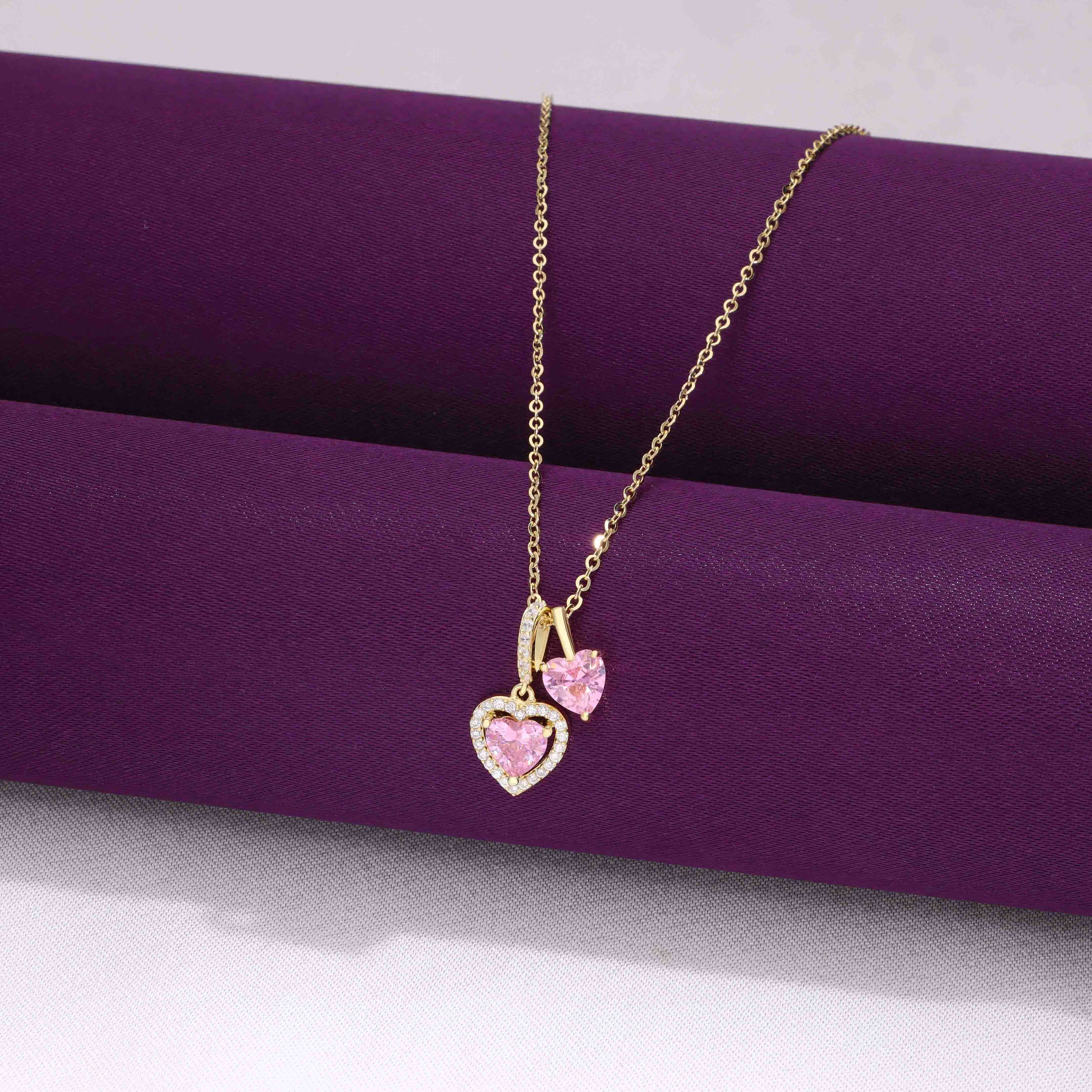 Sterling Silver Rose Gold Twin Heart Necklace - Image 2