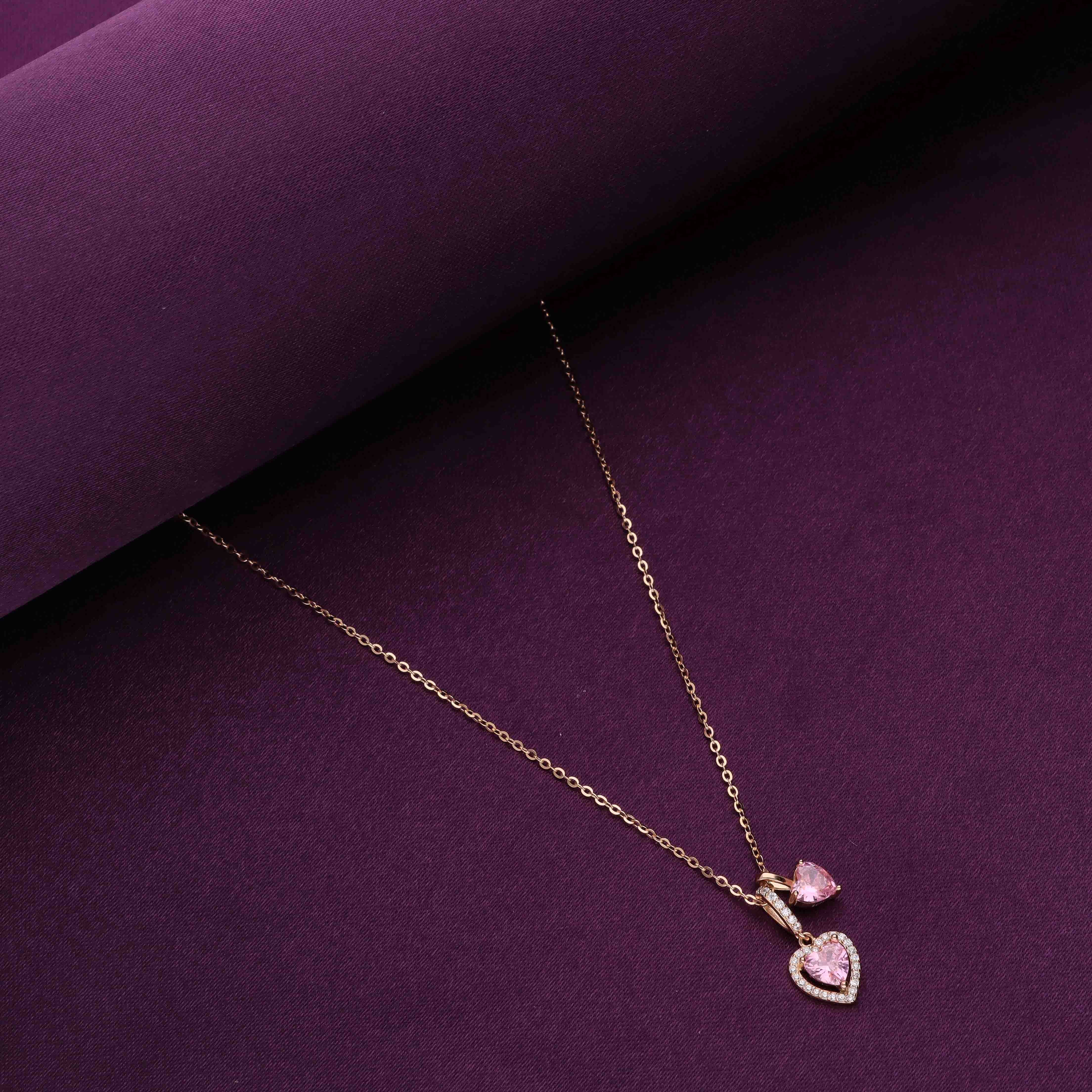 Sterling Silver Rose Gold Twin Heart Necklace - Image 3