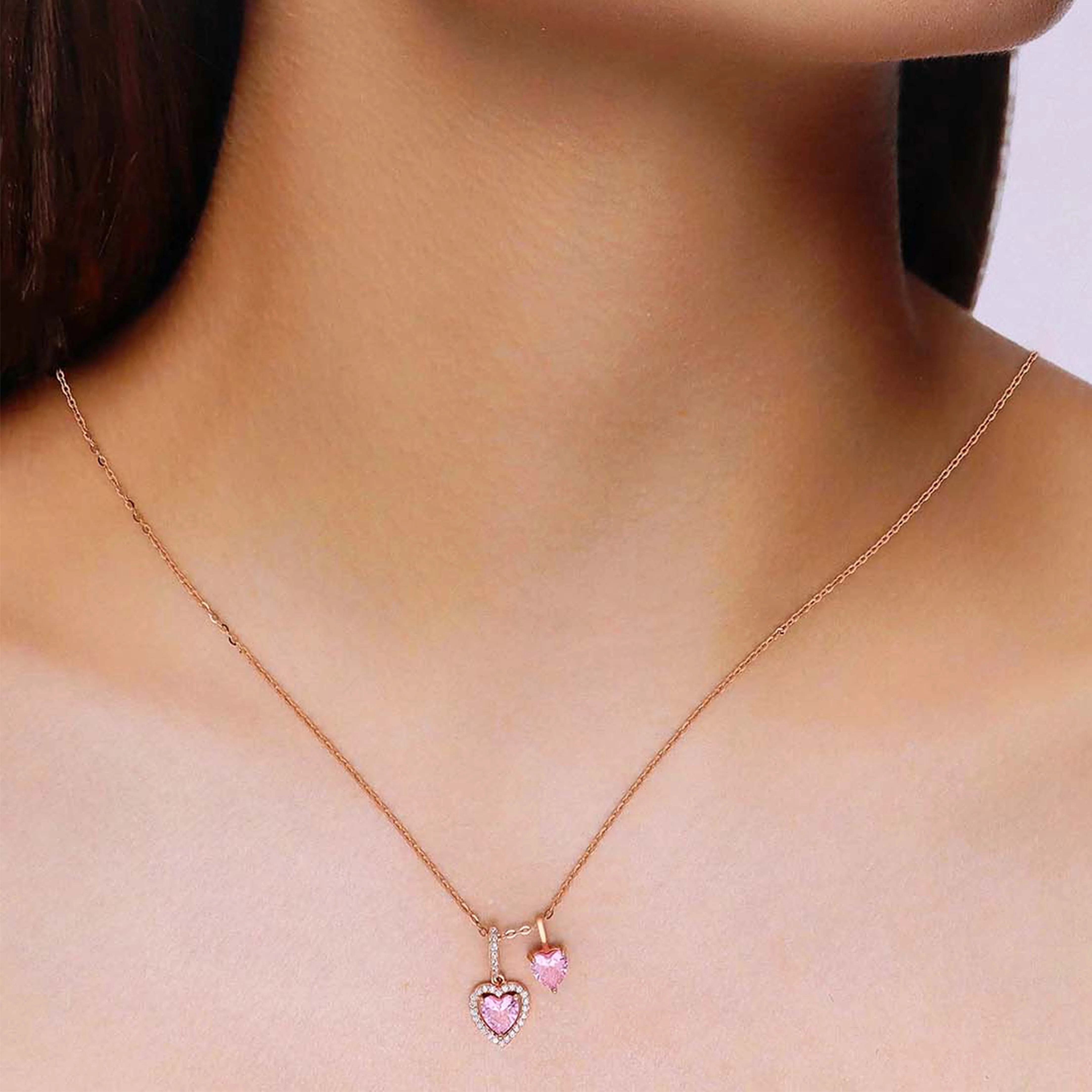Sterling Silver Rose Gold Twin Heart Necklace - Image 5