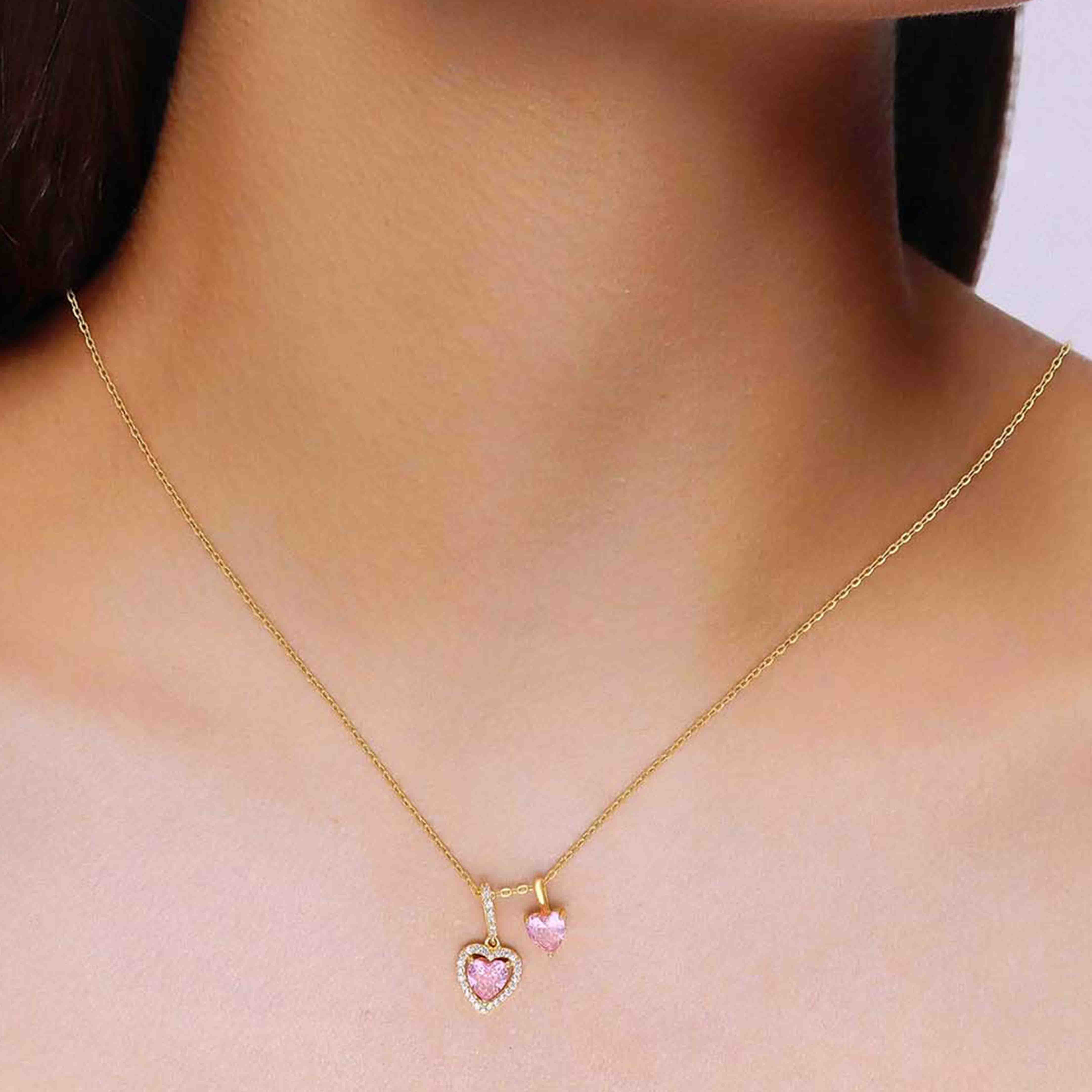 Sterling Silver Rose Gold Twin Heart Necklace - Image 6