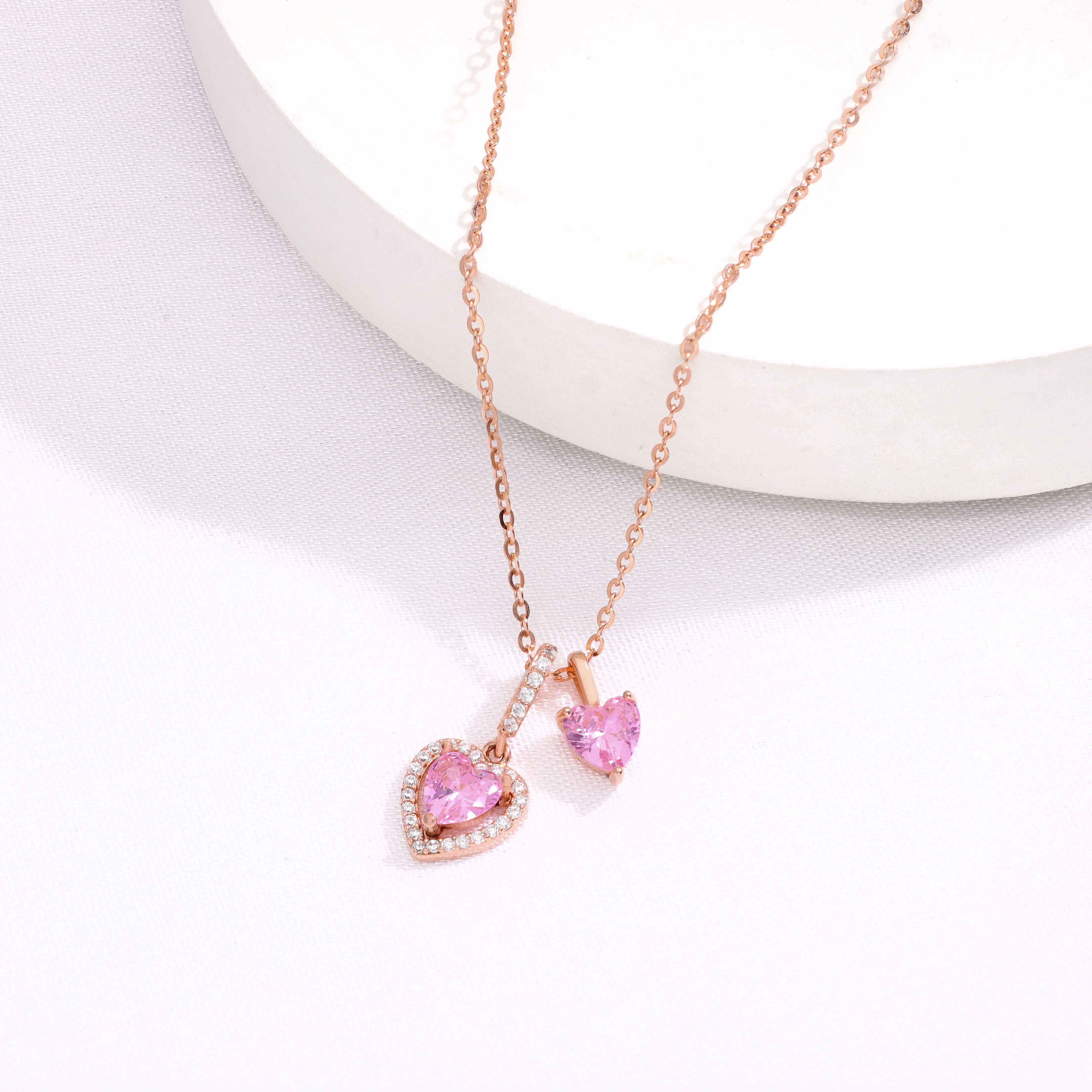 Sterling Silver Rose Gold Twin Heart Necklace - Image 9