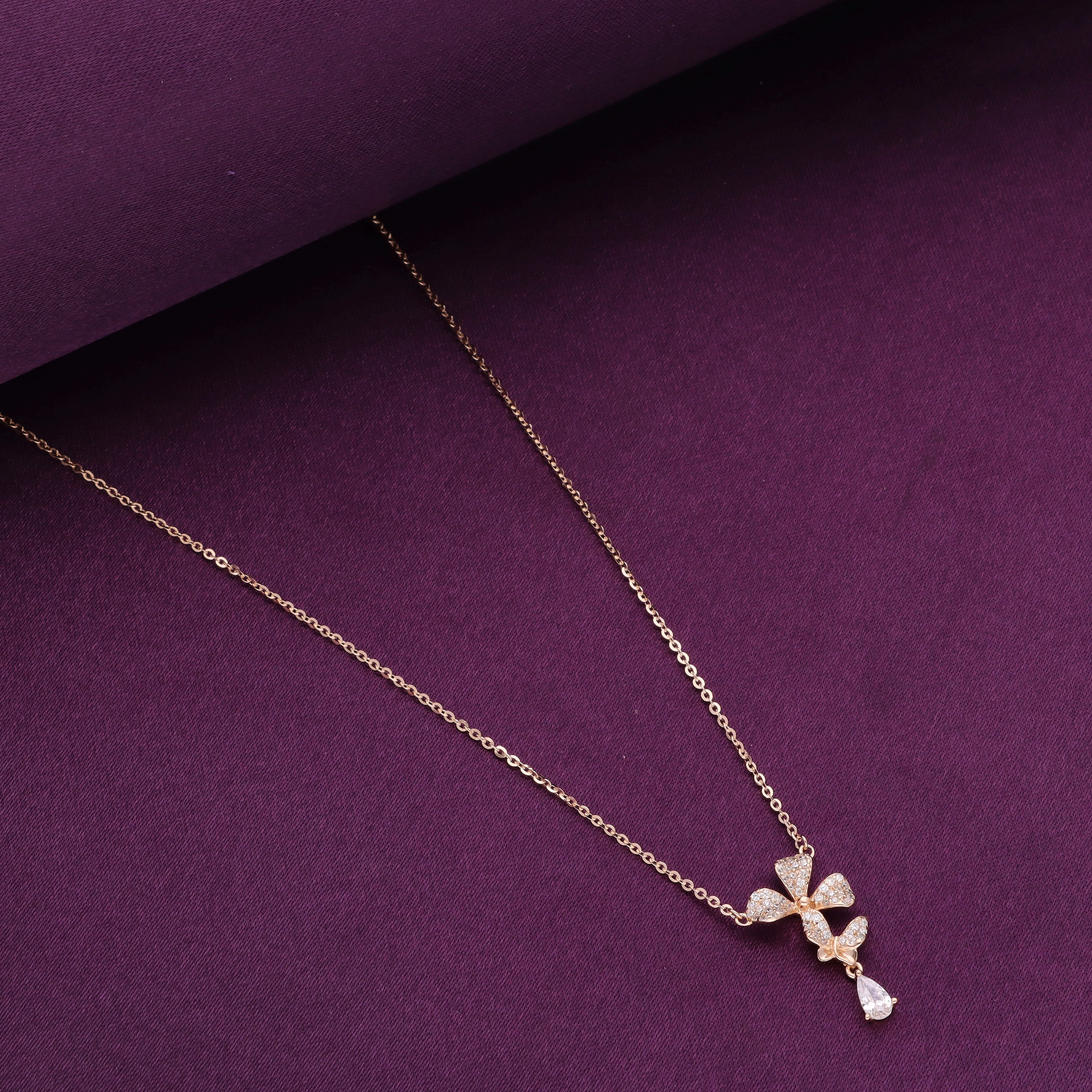 Sterling Silver Rose Gold Floral Butterfly Necklace - Image 2