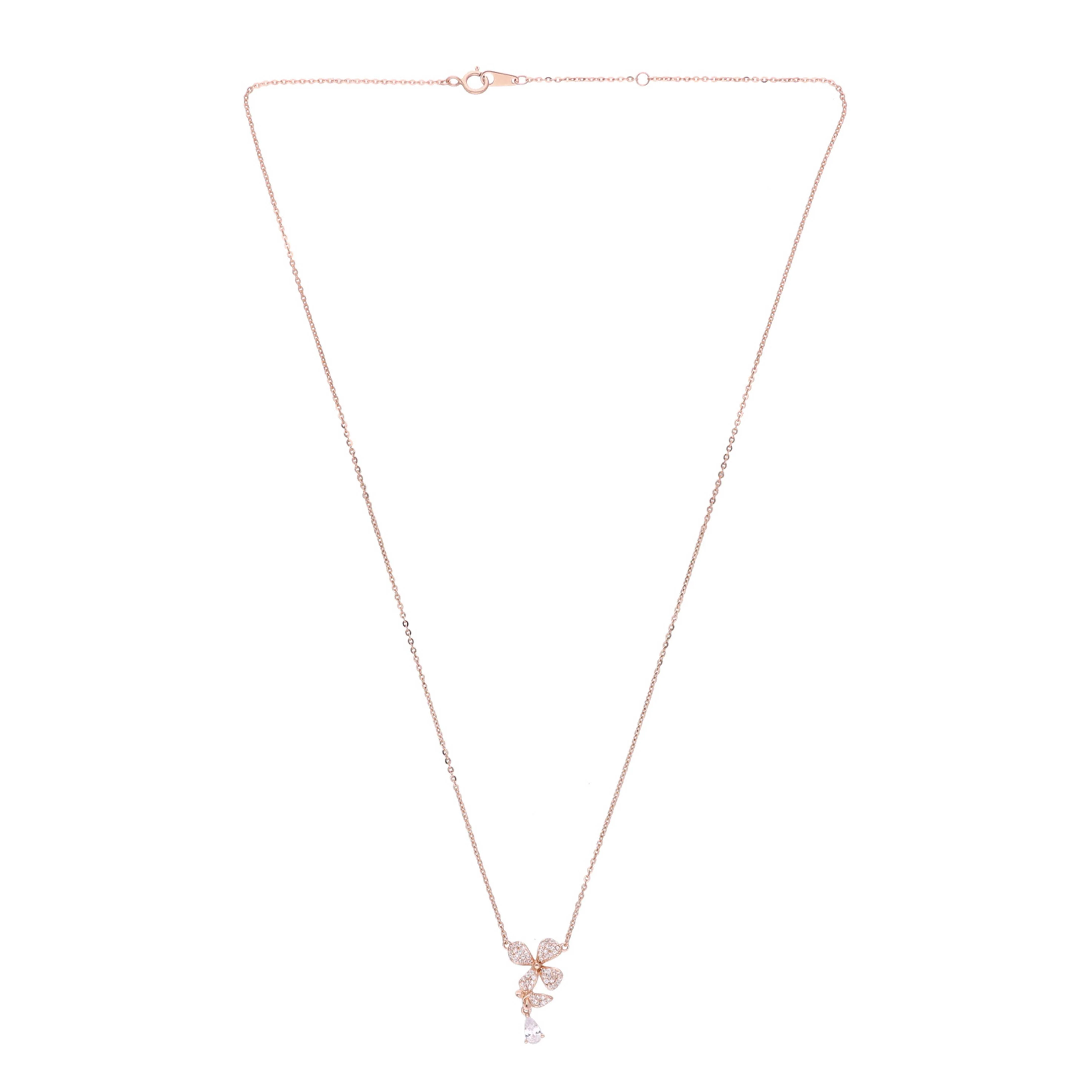 Sterling Silver Rose Gold Floral Butterfly Necklace - Image 4