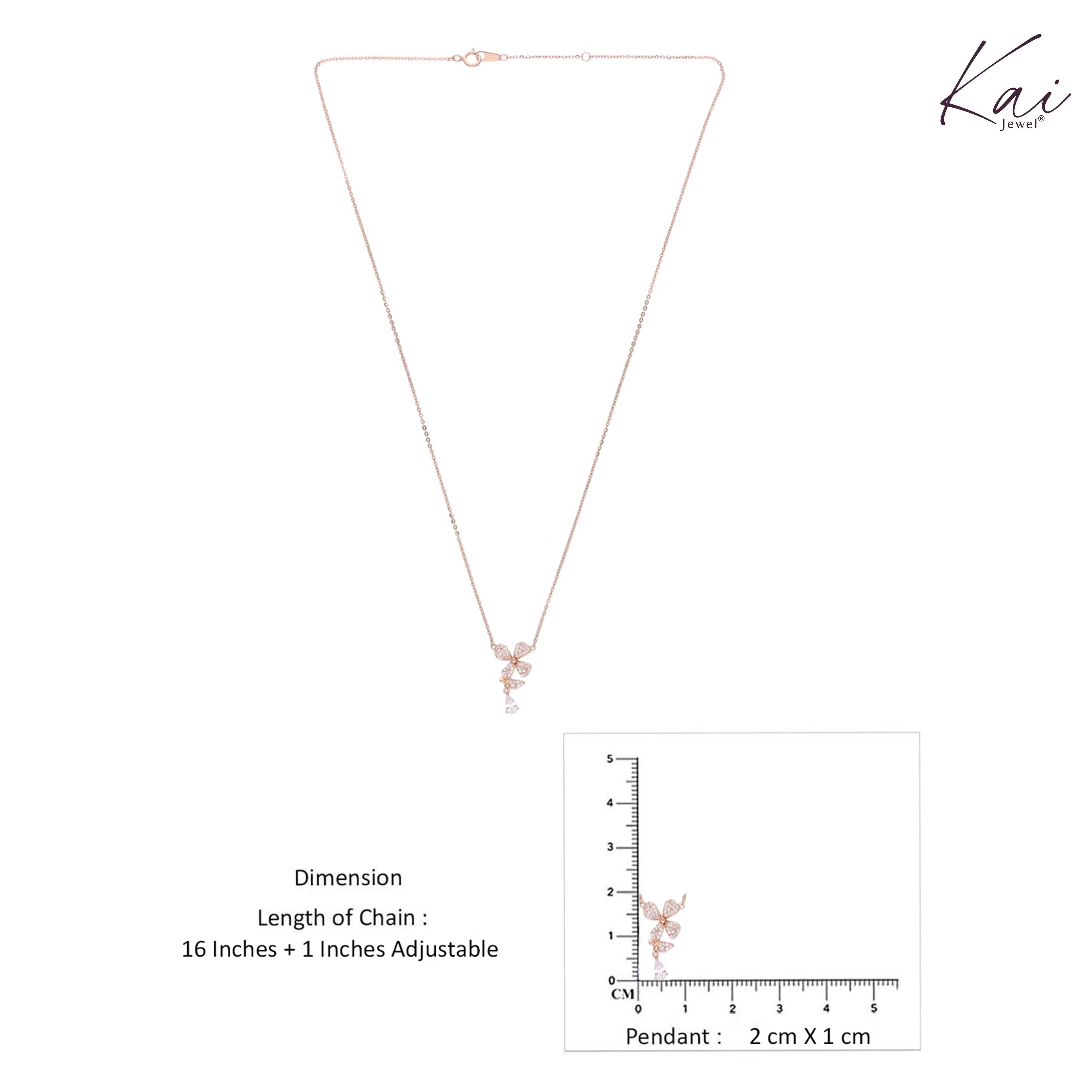 Sterling Silver Rose Gold Floral Butterfly Necklace - Image 5