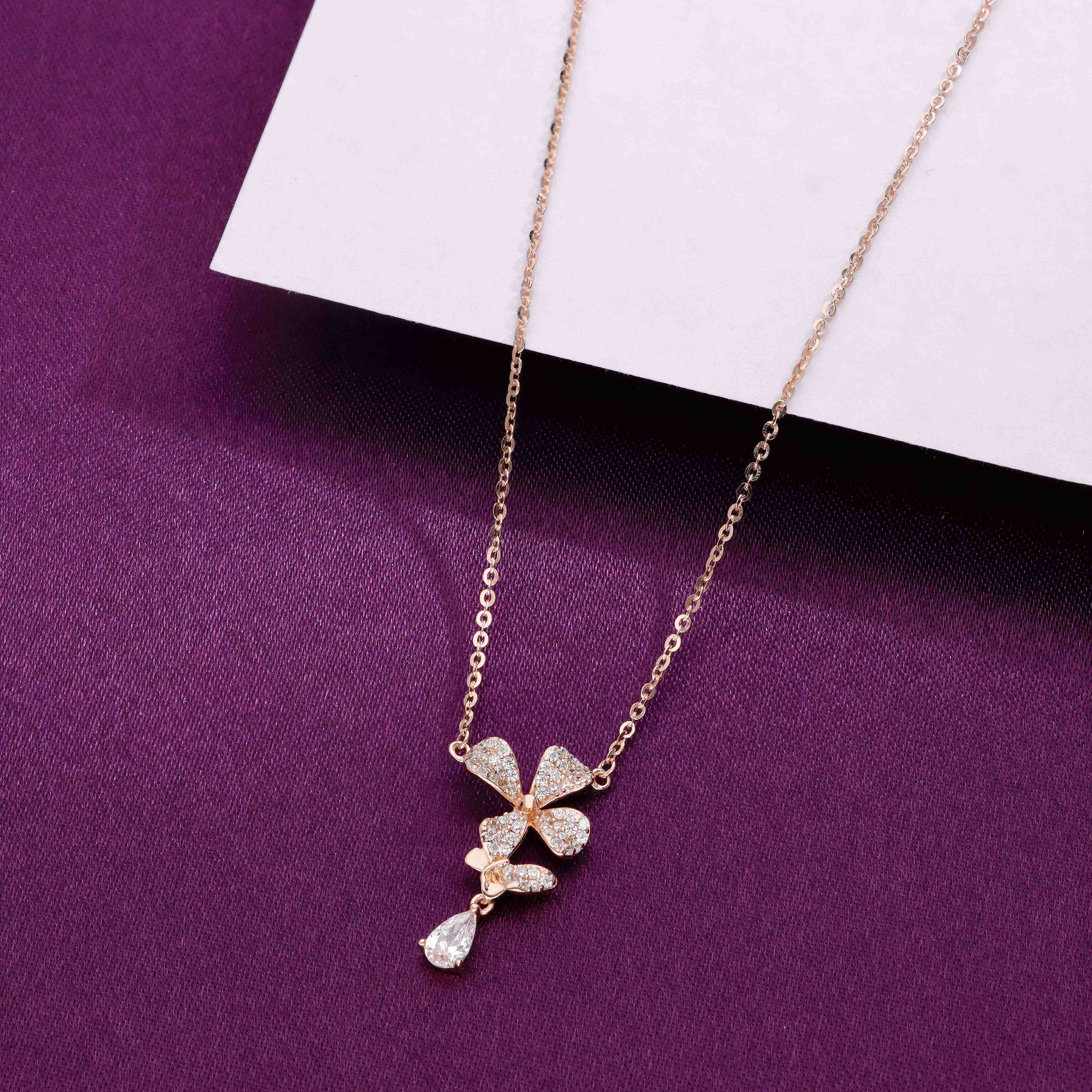 Sterling Silver Rose Gold Floral Butterfly Necklace - Image 6