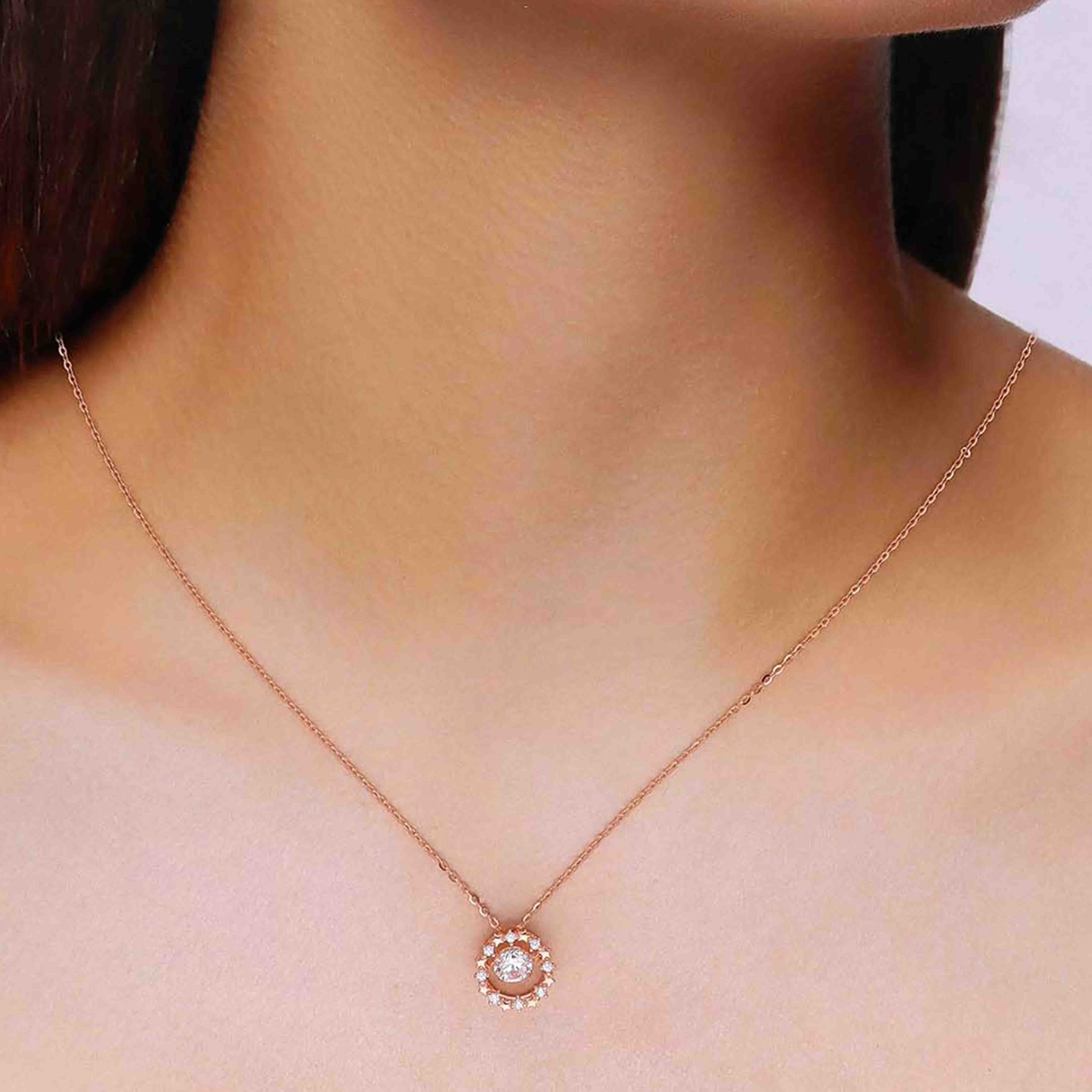 Sterling Silver Rose Gold Solitaire Brilliance Necklace - Image 5