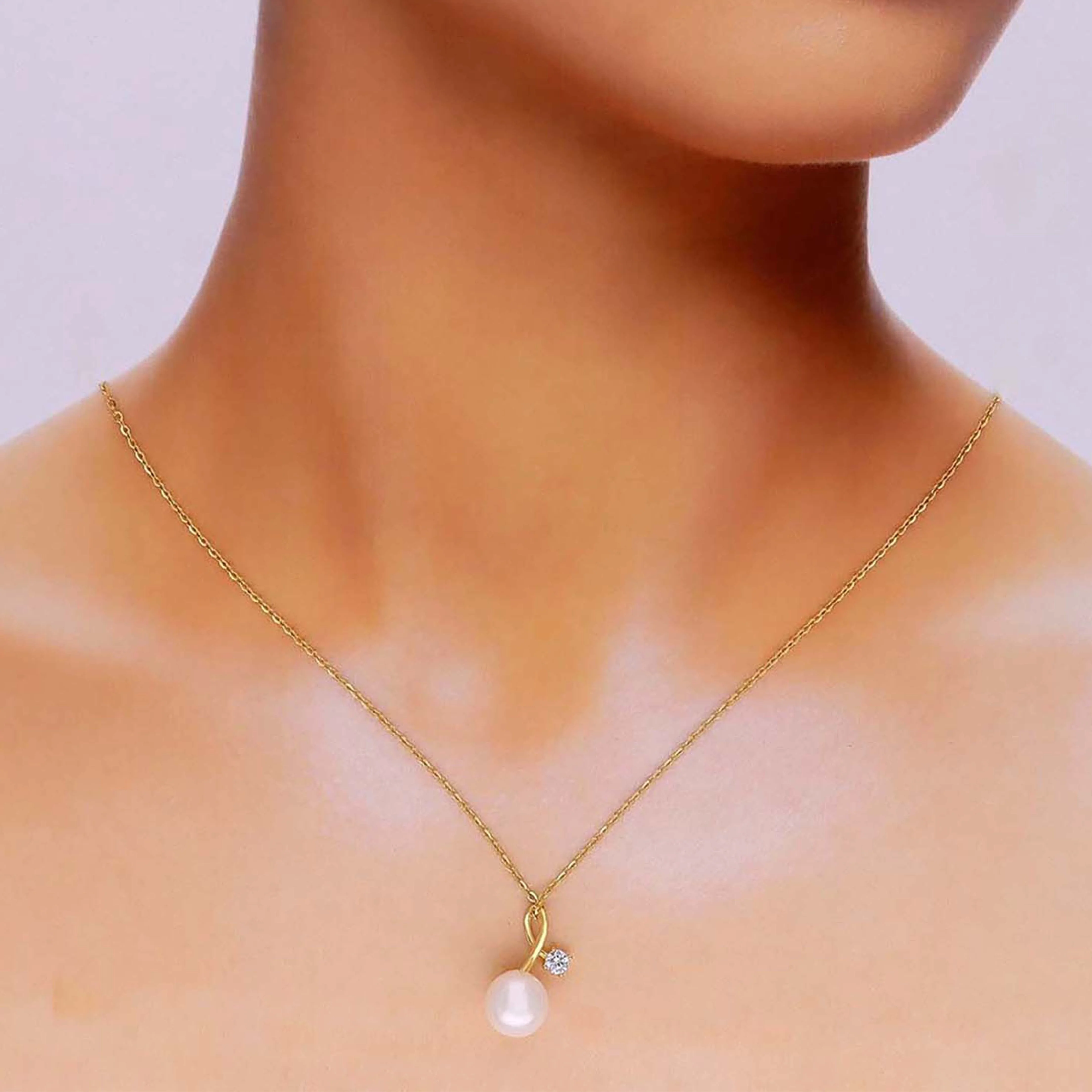 Sterling Silver Pink Twirl Pearl Necklace with Earring - Image 2